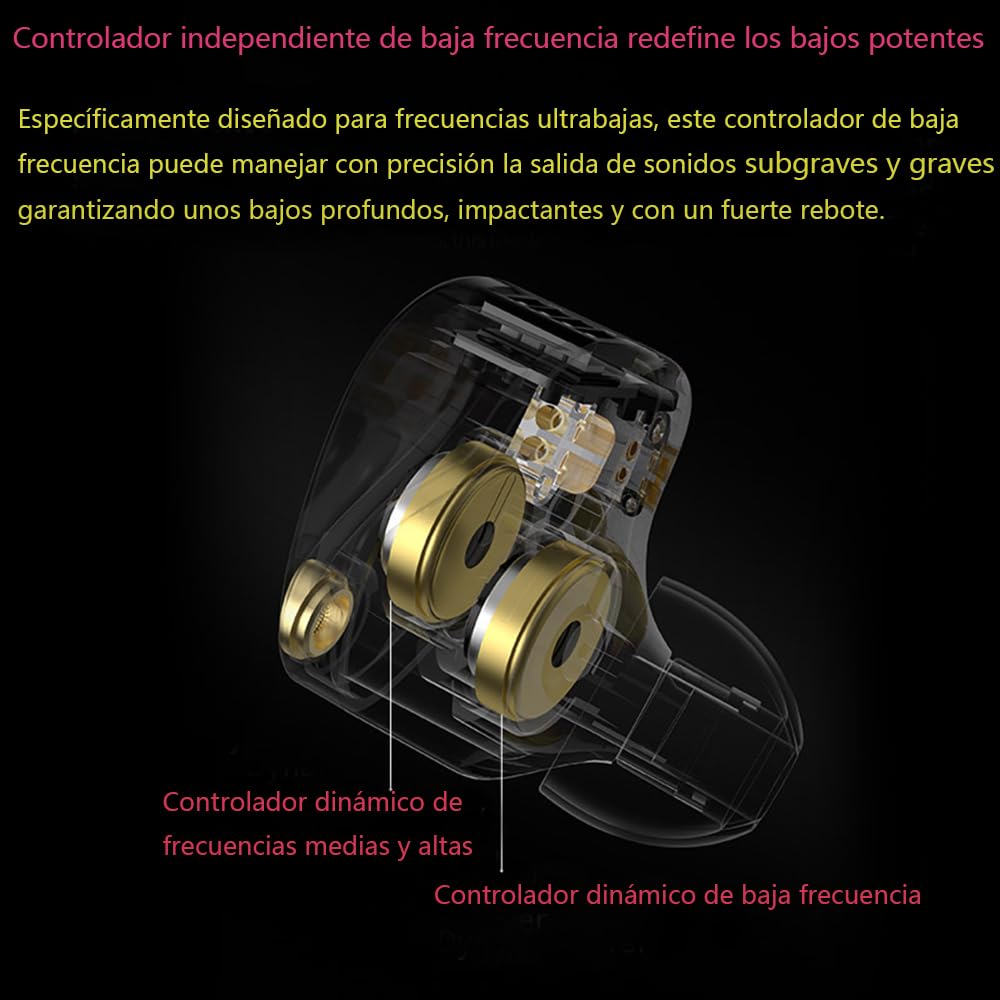 Zengli Kz Castor Pro Auriculares de Alta fidelidad 2 Armadura Equilibrio tunable Alta Gama dinámicos Auriculares (Bajos mejorados) (Negro,con micrófono，4 Accesorios)