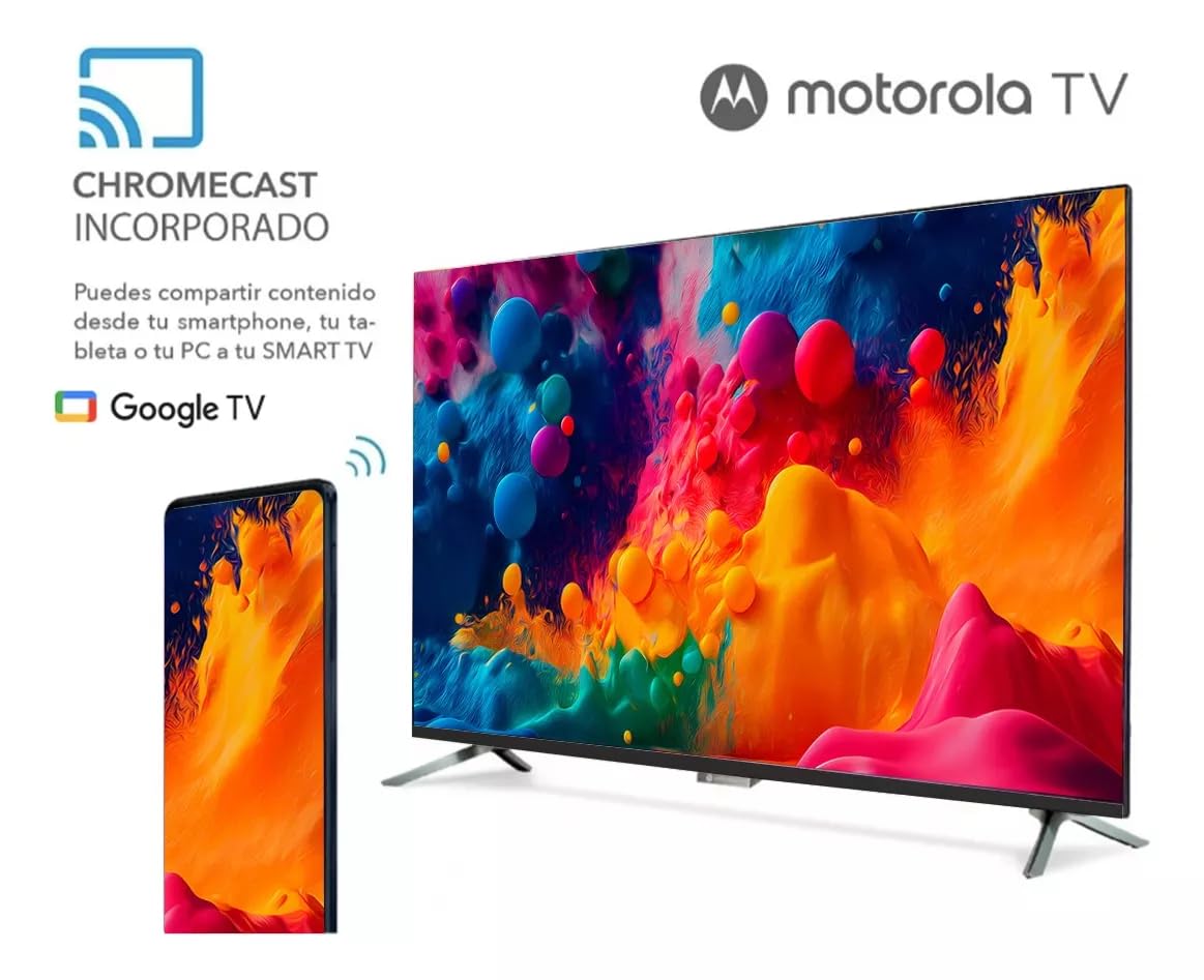 motorola Google TV Television Smart TV Android TV 32" Pulgadas | LED Pantalla Compatible con Google TV | Vive en Full HD | 2024 Modelo MOT32HLE11 | Negro Bezel