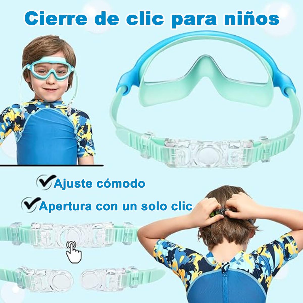Gafas de Natación para Niños,2 Pcs Anteojos de Natación para Niños con Tapón La Oídos y Clip para La Nariz,Swim Goggles Ajustable de Silicona,Protección UV,Sin Fugas,Antivaho Anteojos de Natación