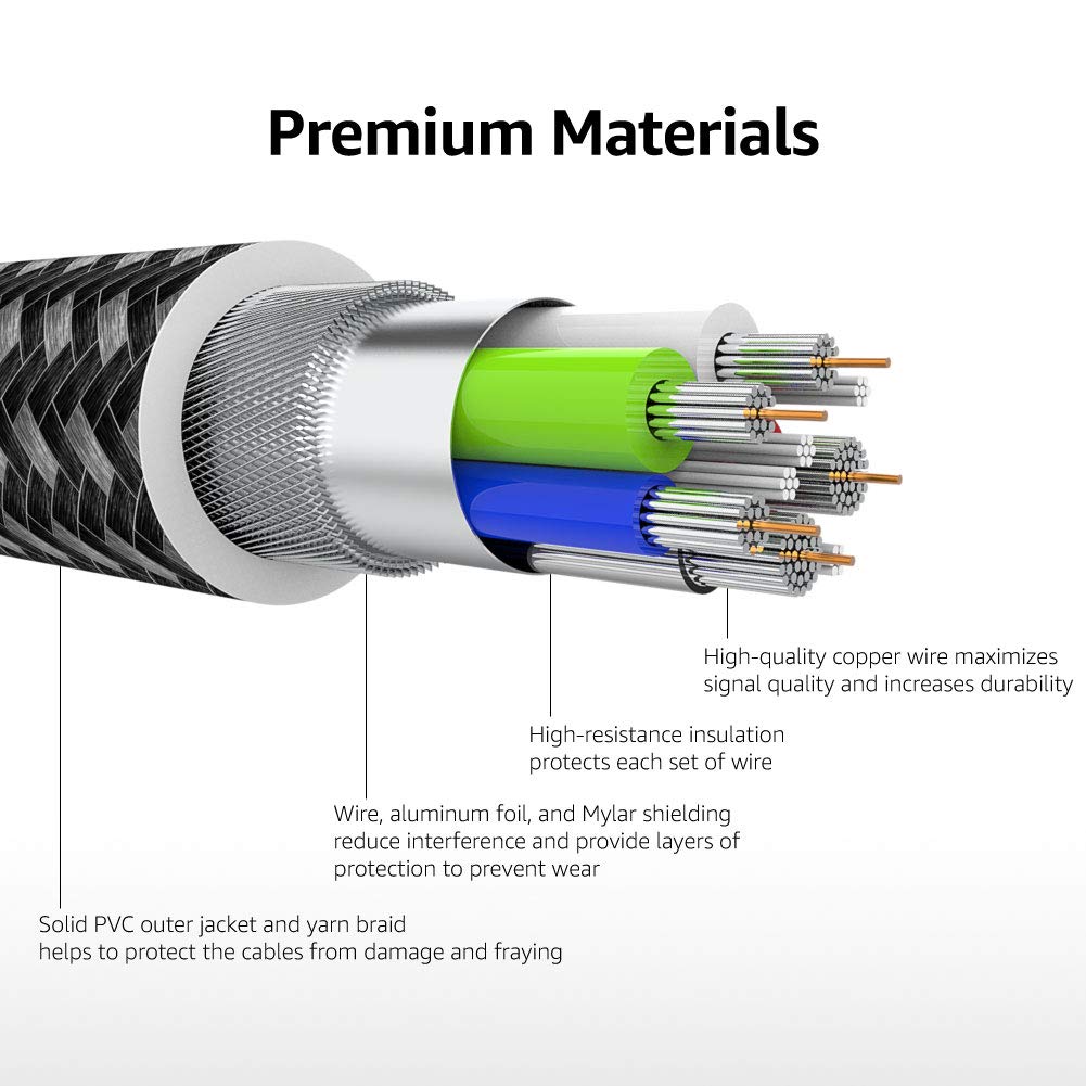 Amazon Basics - Cable de nailon trenzado USB-C a Lightning, cargador certificado MFi para iPhone 14 13 12 11 X Xs Pro, Pro Max, Plus, iPad, gris oscuro, 6 pies