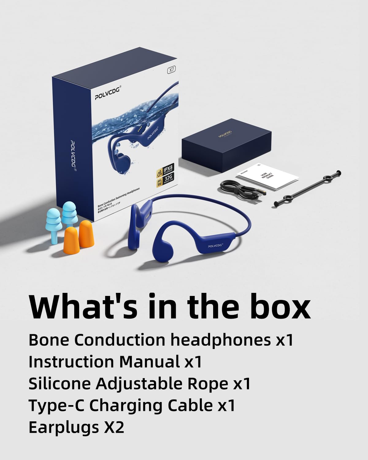 POLVCDG Auriculares para Natación, Auriculares de Conducción Ósea Impermeables IPX8, Auriculares de Oreja Abierta con Memoria de 32GB con Micrófono, Auriculares Inalámbricos Subacuáticos Deportivos