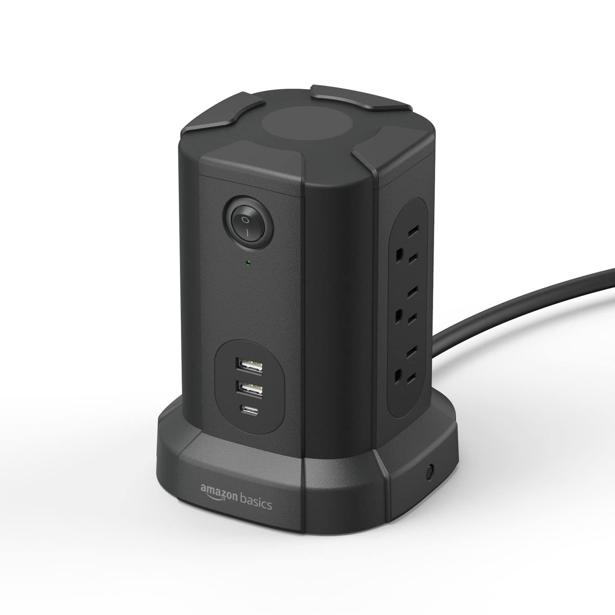 Amazon Basics Power Strip Tower Surge Protector 1080J, 9 Outlet, USB-C, 2 USB-A Port, 15A, 6ft Cord