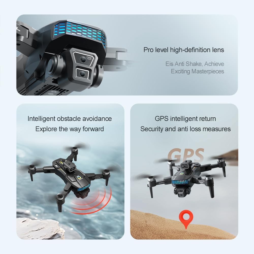 GILLAS Mini Drones Dron Mini con Cámara Ligero y Plegable con Vídeo 4k HDR Baterias 2 y Giro 360° Aérea Regreso a Casa Rth Cuadricóptero con Luz Led Compatible con Ios y Android 1080P HD