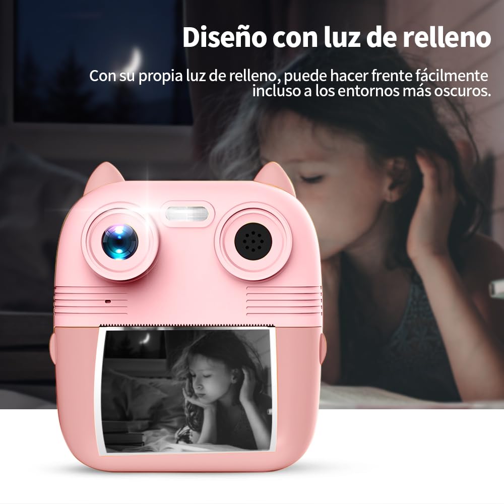 JESWO Cámaras Digitales Instantáneas, Camara Fotos Infantil Instantanea, Cámara para Niños con una batería de 2200 mAh, una Tarjeta SD de 32 GB y Tres Rollos de Papel térmico, es compacta y portátil
