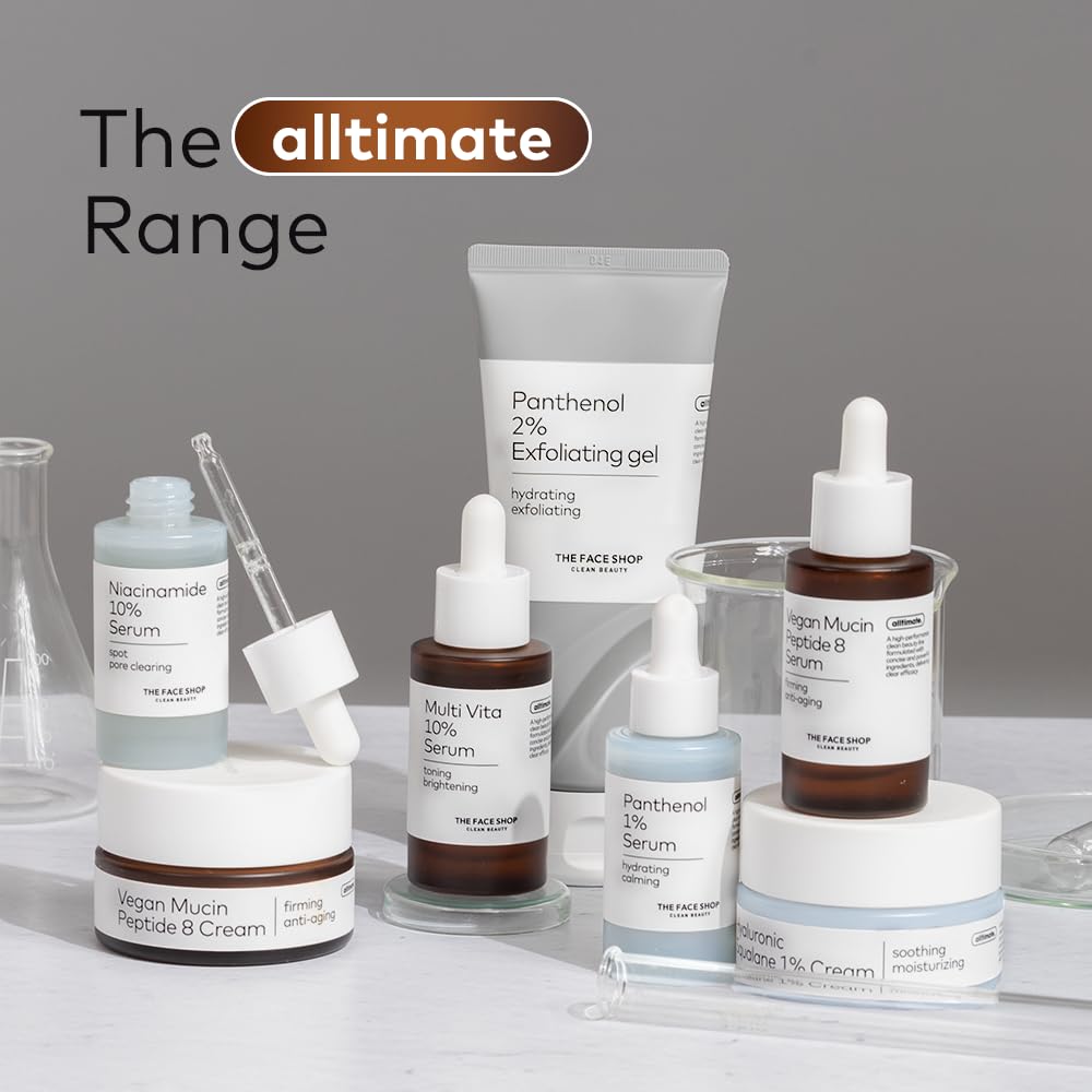 The Face Shop Alltimate - Sérum de Mucina Vegana con 8 Péptidos - Serum hidratante y reparador para un efecto glow intenso - K-beauty coreano original para una piel elástica y radiante