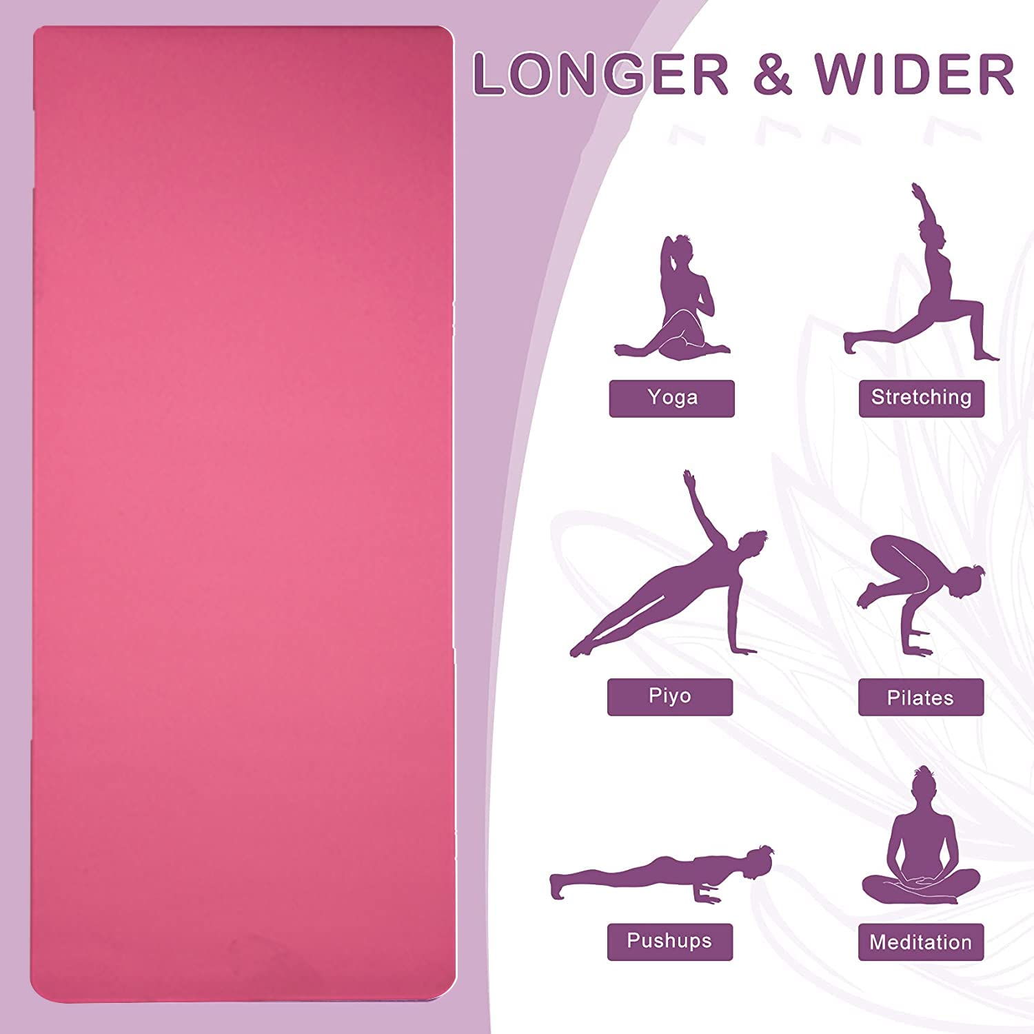 MUZENS Tapete para Yoga/Pilates y Deportes, Esterilla Yoga Antideslizante con Bolsa y Correa para Llevar al Hombro, Esterilla de Gimnasia Acolchada para Ejercicio Fitness 183x 61x 0.6cm