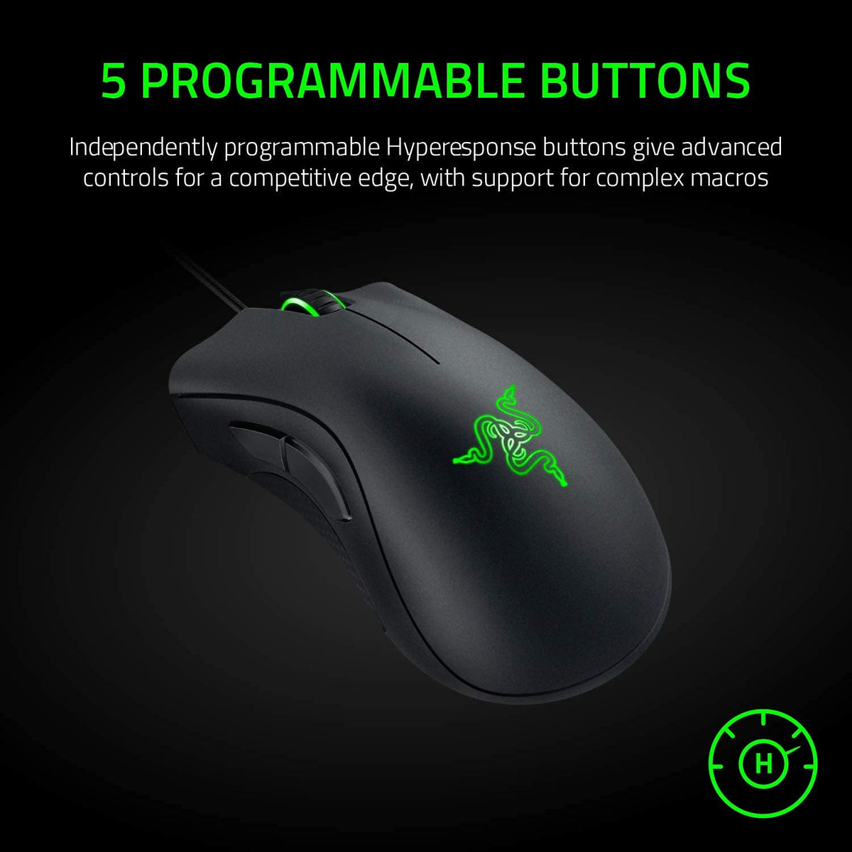 Razer DeathAdder Essential Gaming Mouse - Ratón óptico de 6400 DPI - 5 botones programables - Interruptores mecánicos - Puños laterales de goma - Negro clásico (Reacondicionado)