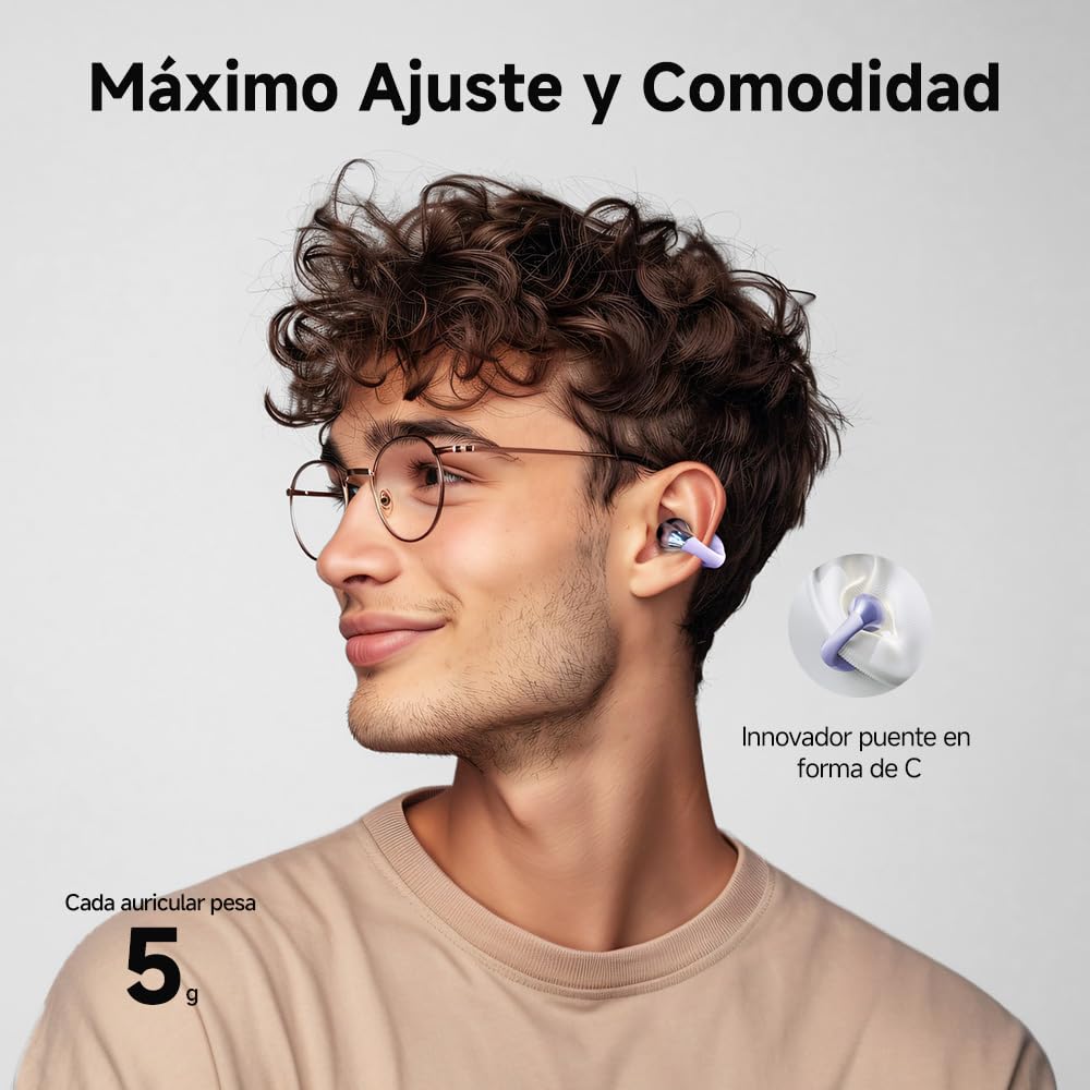 QCY Crossky C30 Audífonos de Oído Abierto, Bluetooth 5.4 Audífonos Inalámbricos Deportivos, Conexión Multipunto, Ajuste Seguro, Auriculares con Clip y 4 micrófono ENC para Entrenamientos/Correr