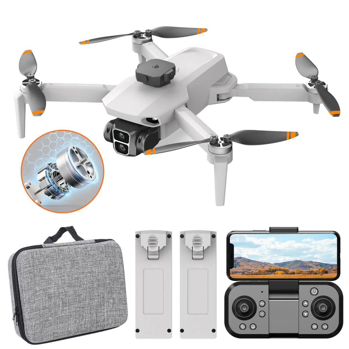 JCMO Mini Dron con Cámara 4K, Plegable RC Dron con Motor sin Escobillas con 2 Baterías, Drones con Camara 4k Oferta para Principiantes y Adolescentes (Blanco)