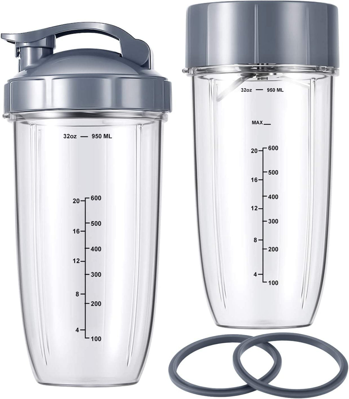 Juego de repuesto de vasos de licuadora y cuchilla, 7 piezas, 946 ml, 1 tapa abatible, 1 anillo de tapa y hoja extractora con 2 juntas de goma, compatible con licuadora NutriBullet de 600 W/900 W