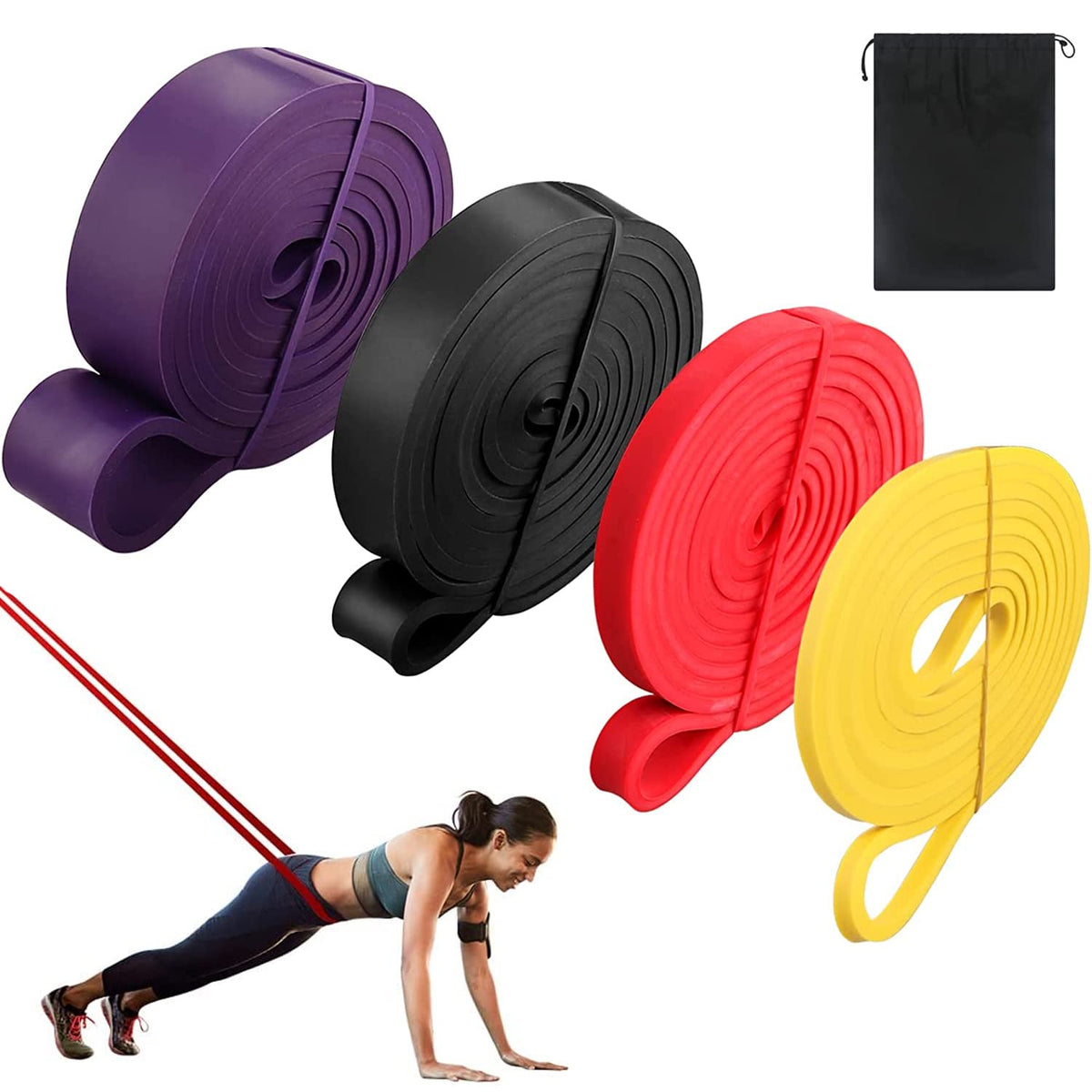 JASUVII Bandas de Resistencia -4Pack Bandas elásticas, Loop Bands, Bandas de Ejercicio, Correas de Asistencia para Pull ups, Bandas Elásticas para Ejercicio en Casa o Gimnasio