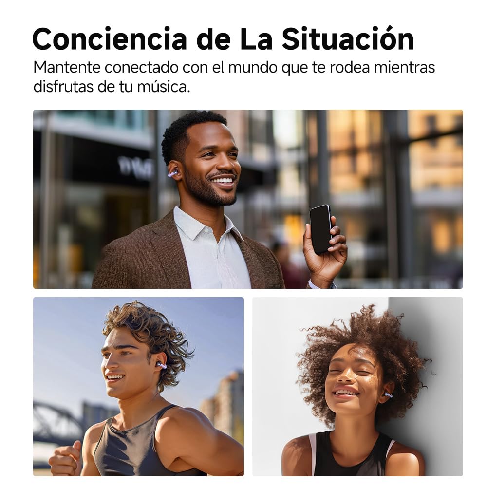 QCY Crossky C30 Audífonos de Oído Abierto, Bluetooth 5.4 Audífonos Inalámbricos Deportivos, Conexión Multipunto, Ajuste Seguro, Auriculares con Clip y 4 micrófono ENC para Entrenamientos/Correr