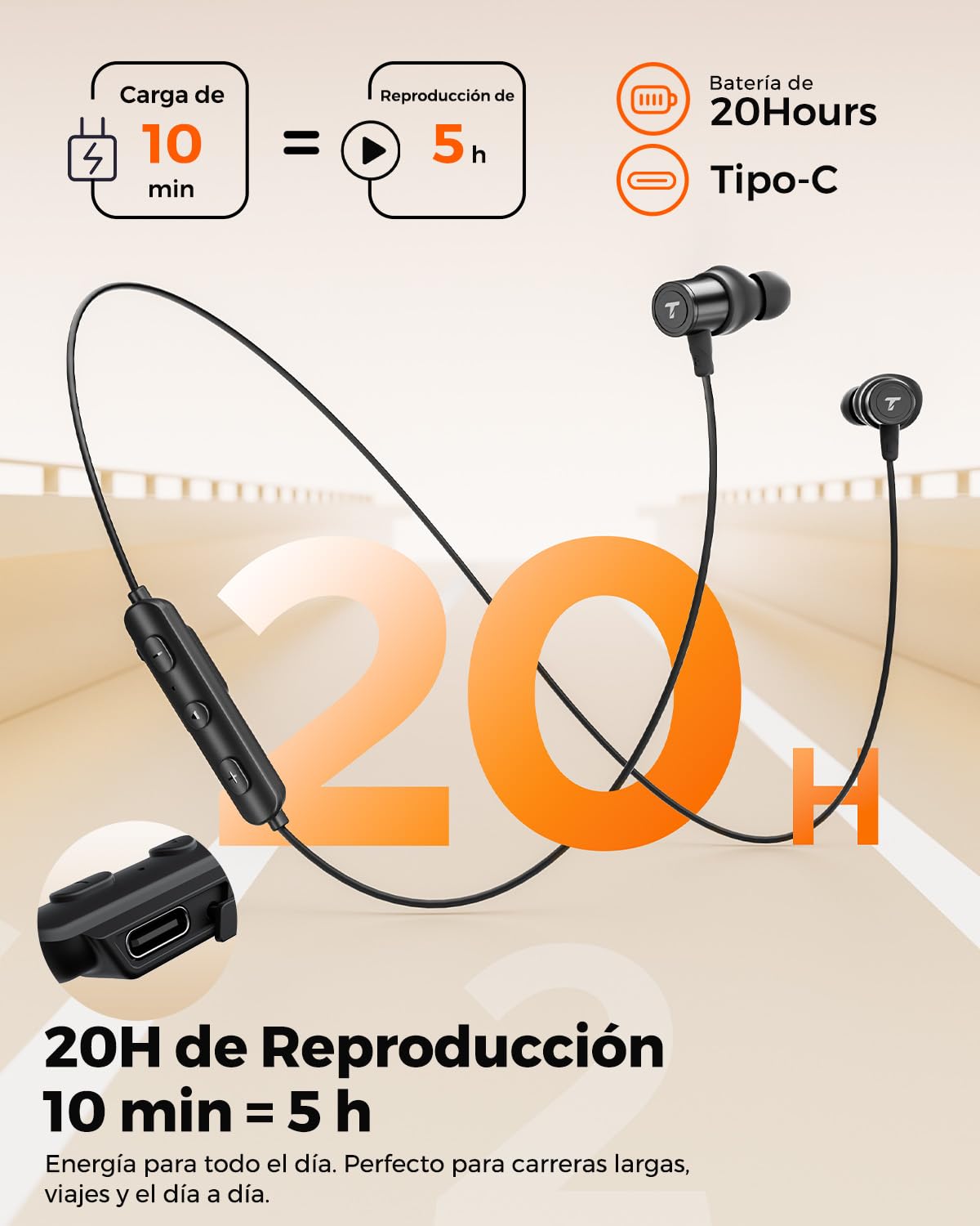 truefree Audífonos Inalámbricos Deportivos con Cuello, 11mm Controlador Dual Magnético, 20H de Duración de Batería, IP67 Resistente al Agua, Carga Rápida, Cancelación de Ruido AI, Baja Latencia