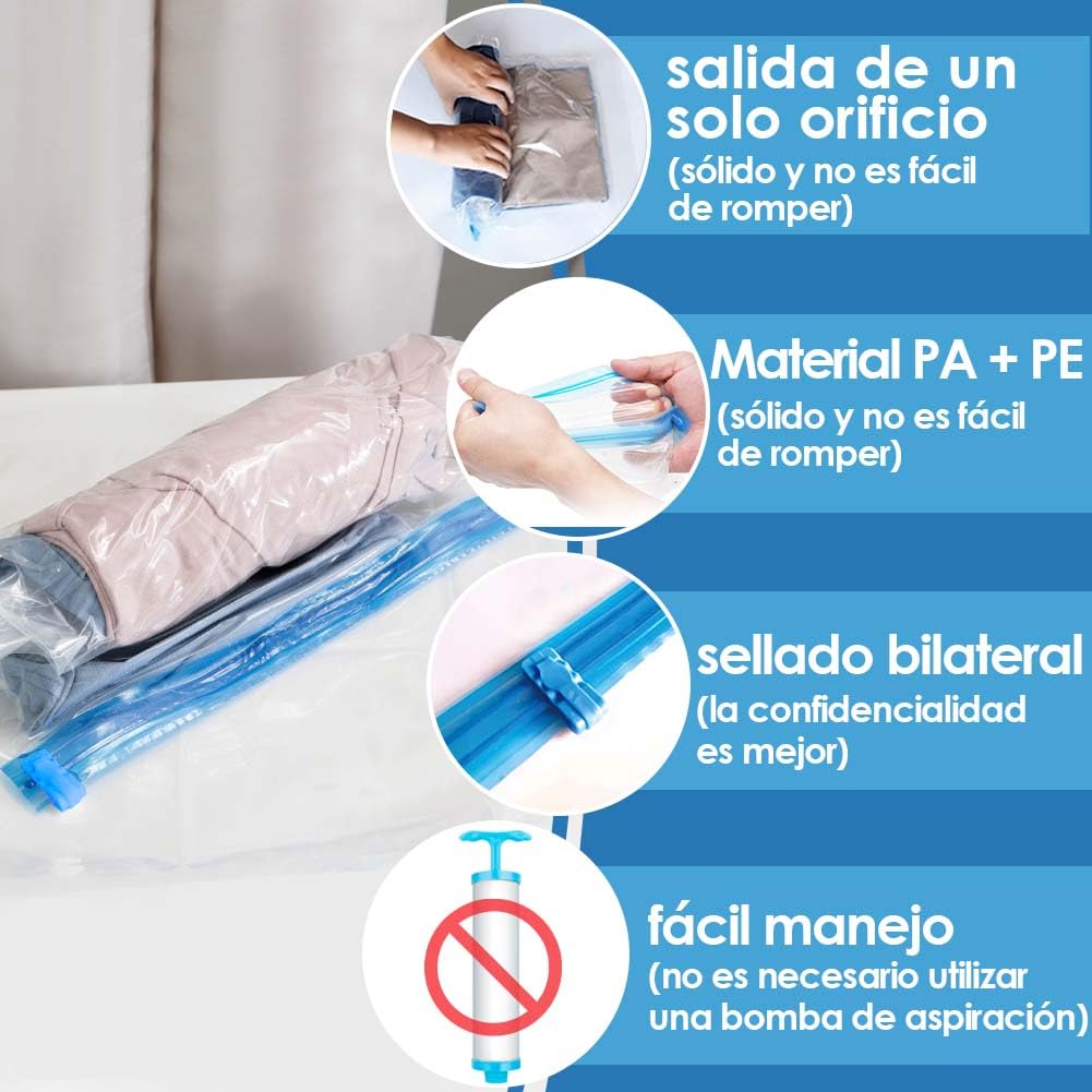 10 bolsas de Almacenamiento al vacio,Bolsas Vacio Ropa Enrollada a Mano, Bolsa Vacio Ropa Resistente Reutilizable Impermeable, 3 Tamaños (70x50cm, 60x40cm, 50x35cm)