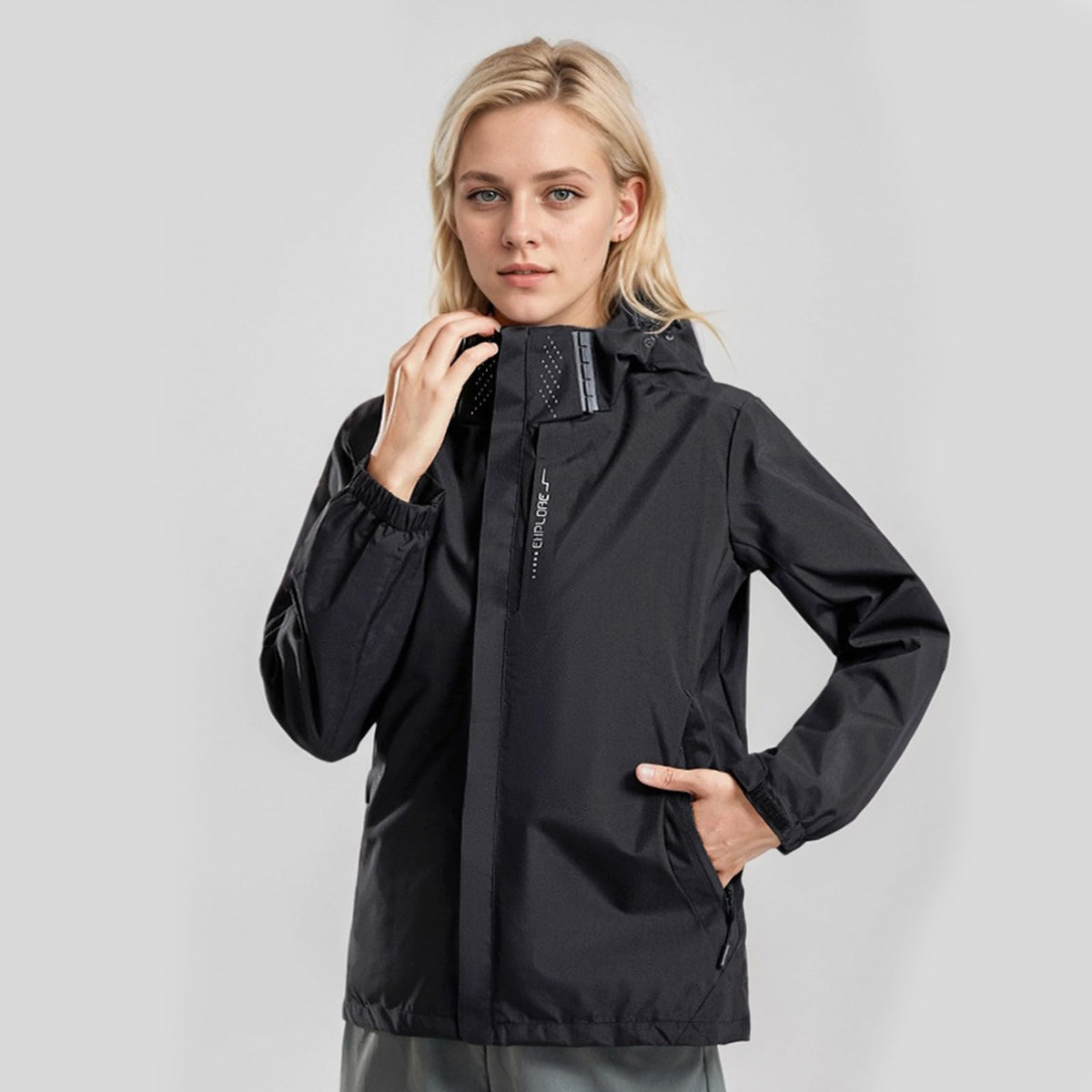Chamarra Impermeable para Mujer (MX/US, Alfa, Mediano, Regular, Regular, Negro)