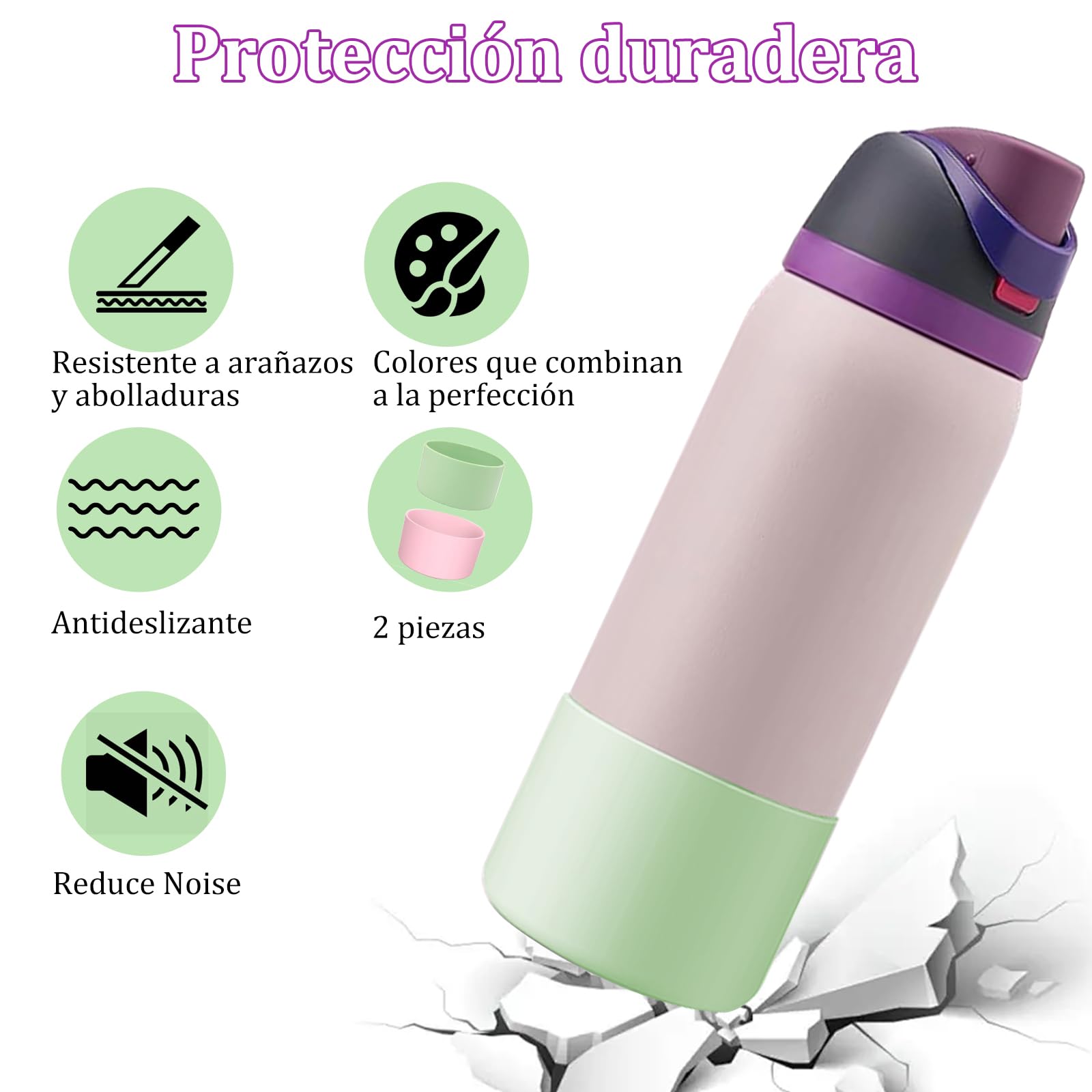 2 Piezas Silicon Funda para Owala, Protectora para Parachoques Inferior Antideslizante para Botellas de Acero Inoxidable FreeSip, Twist, y Tirar,Accesorios para Owala 24oz (Verde y Rosa)