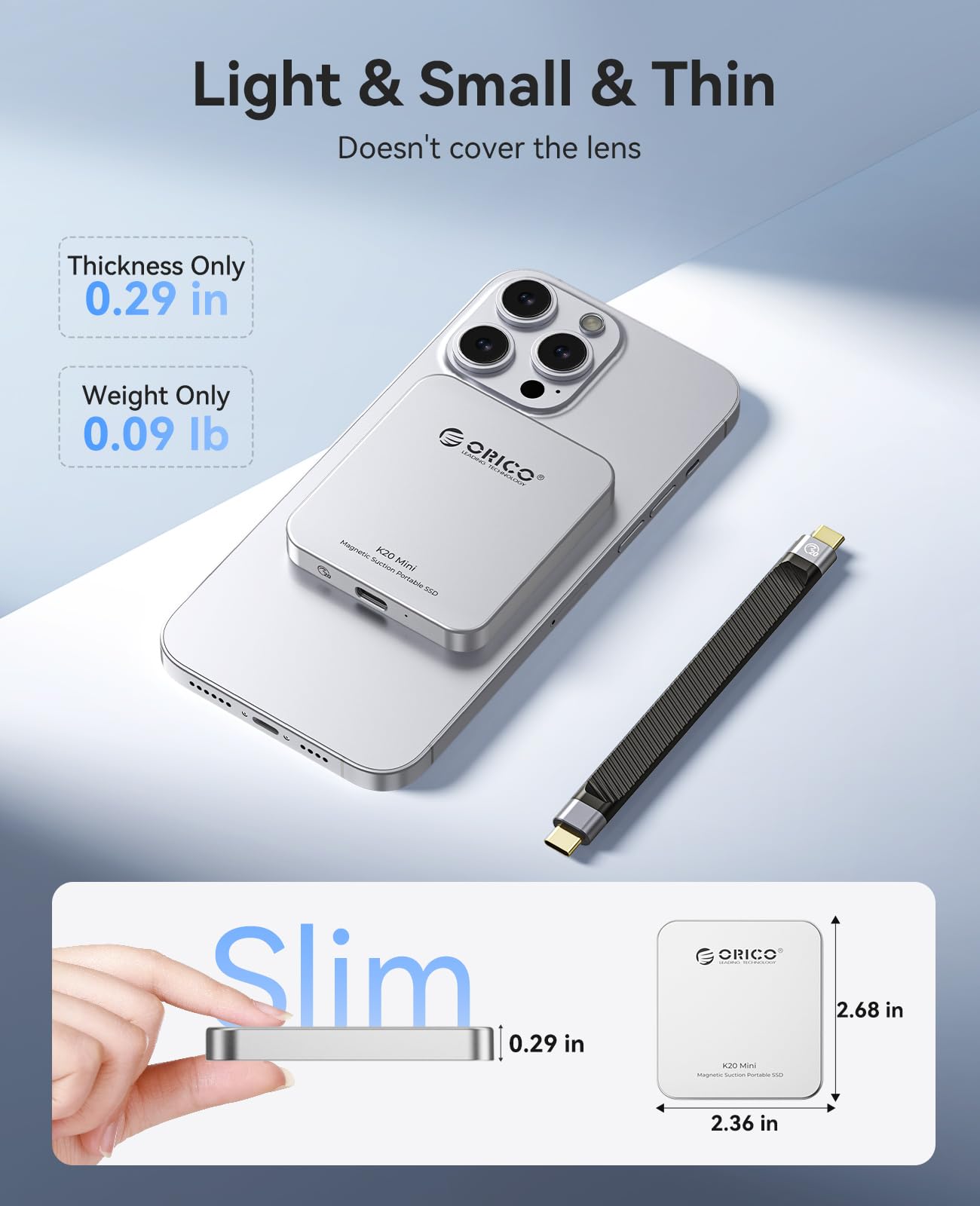 ORICO SSD Externo magnético hasta 2000 MB/s, 4K 120Hz ProRes HDR, Aluminio Unidad Externa de Estado sólido, Compatible con iPhone 16 Pro MAX, Tablet (1, TB)
