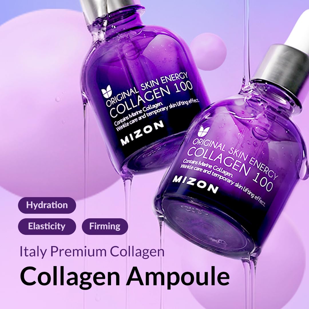MIZON Suero Facial con Colágeno 30 ml - Serum Antiedad e Hidratante Coreano - Skincare Coreano con Acido Hialuronico para Piel Firme y Suave - Sérum Facial Original Skin Energy Collagen 100