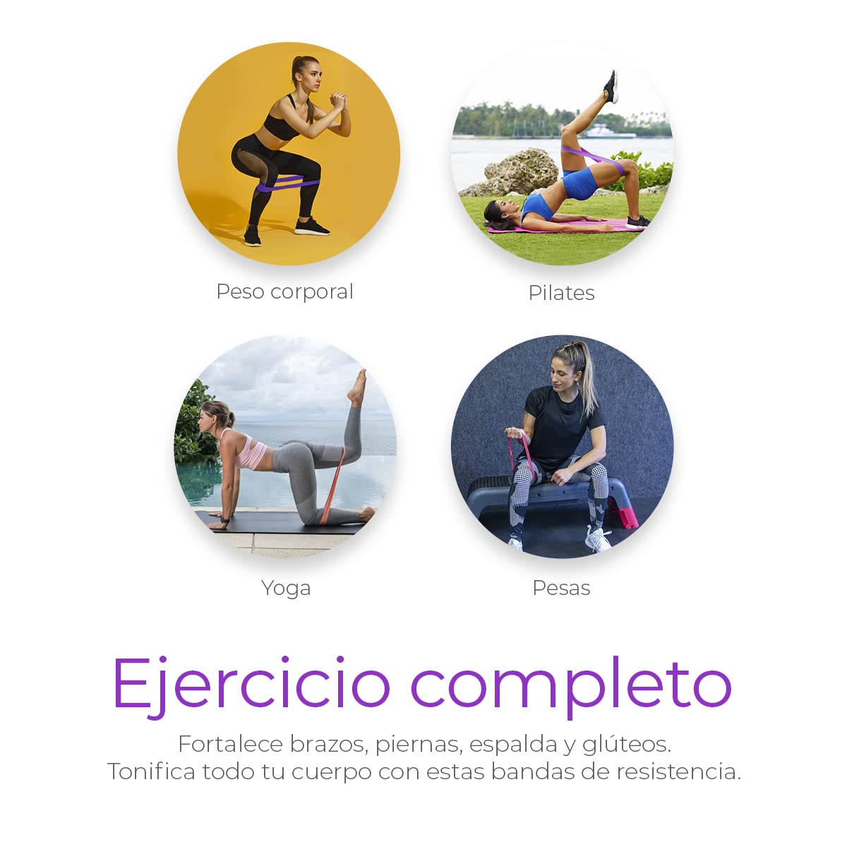 Raganet, Bandas de Resistencia Elasticas, Juego de 5 Ligas de Látex, 5 Tipos de Resistencia, Yoga, Pilates, Fisioterapia, Rehabilitación, Interior y Exterior