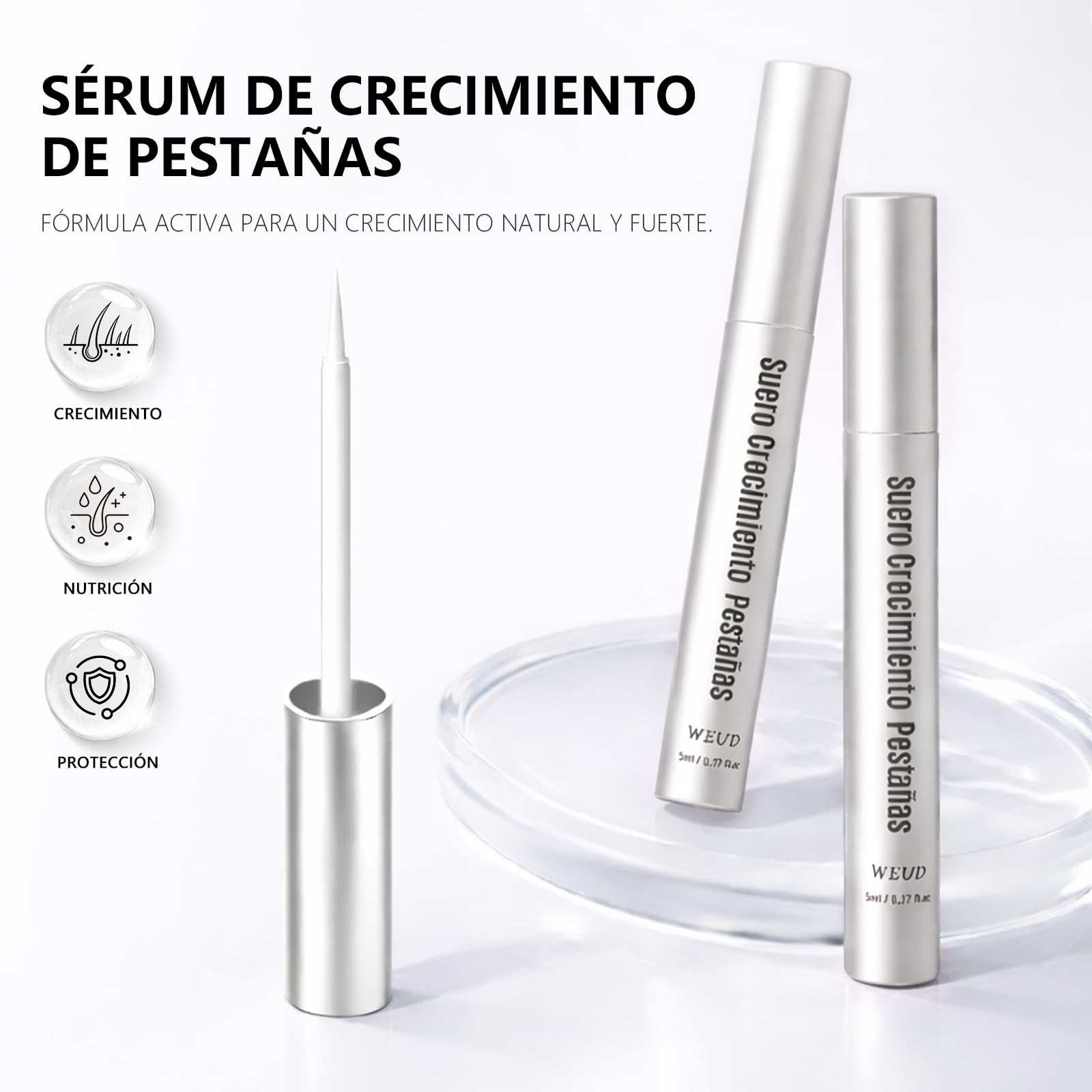 WEUD Serum Pestañas Coreano con Multi Péptido y Biotina B7, Suero Profesional para el Crecimiento de Pestañas, Fórmula de Péptidos Compuestos para Mejora el Crecimiento de Pestañas, Funciona Rápido