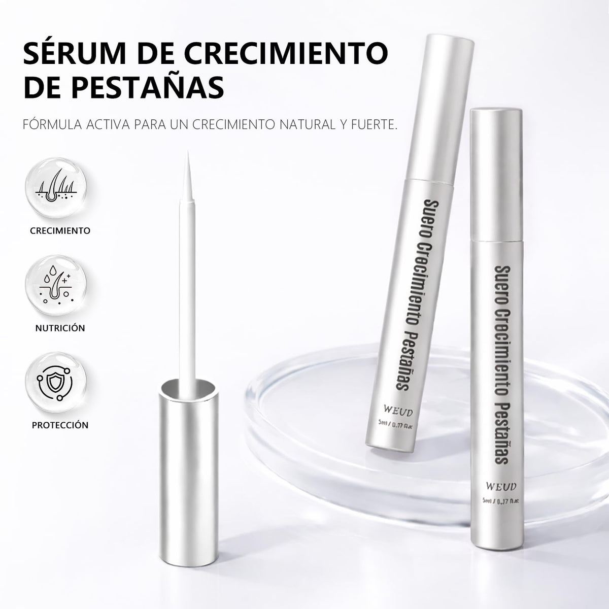WEUD Serum Pestañas Coreano con Multi Péptido y Biotina B7, Suero Profesional para el Crecimiento de Pestañas, Fórmula de Péptidos Compuestos para Mejora el Crecimiento de Pestañas, Funciona Rápido
