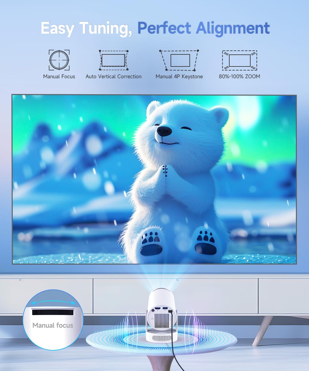 Magcubic 【Actualización 2025】 HY300PRO+, miniproyector portátil 4K con WiFi 6 y Bluetooth 5.4, Altavoz Soundbass de 5 W, Control Remoto por Voz, rotación de 180°, aplicación integrada (Gris)