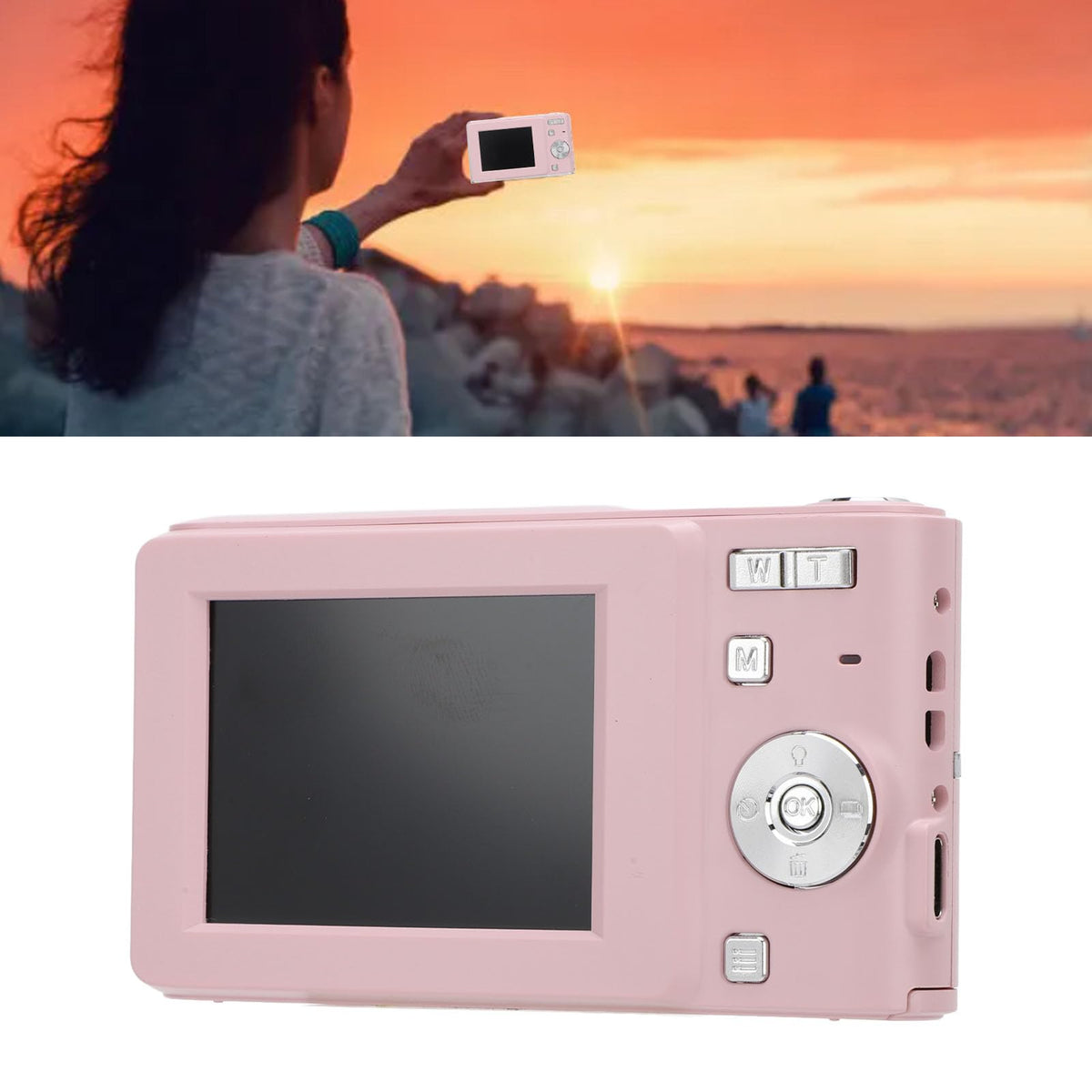 Cámara Digital FHD 1080P, Cámara Digital de Bolsillo 50MP, Zoom 16X, Cámara Compacta con Pantalla HD de 2.4in, Enfoque Automático, Cámara Portátil con Estilo Película. (Rosado)