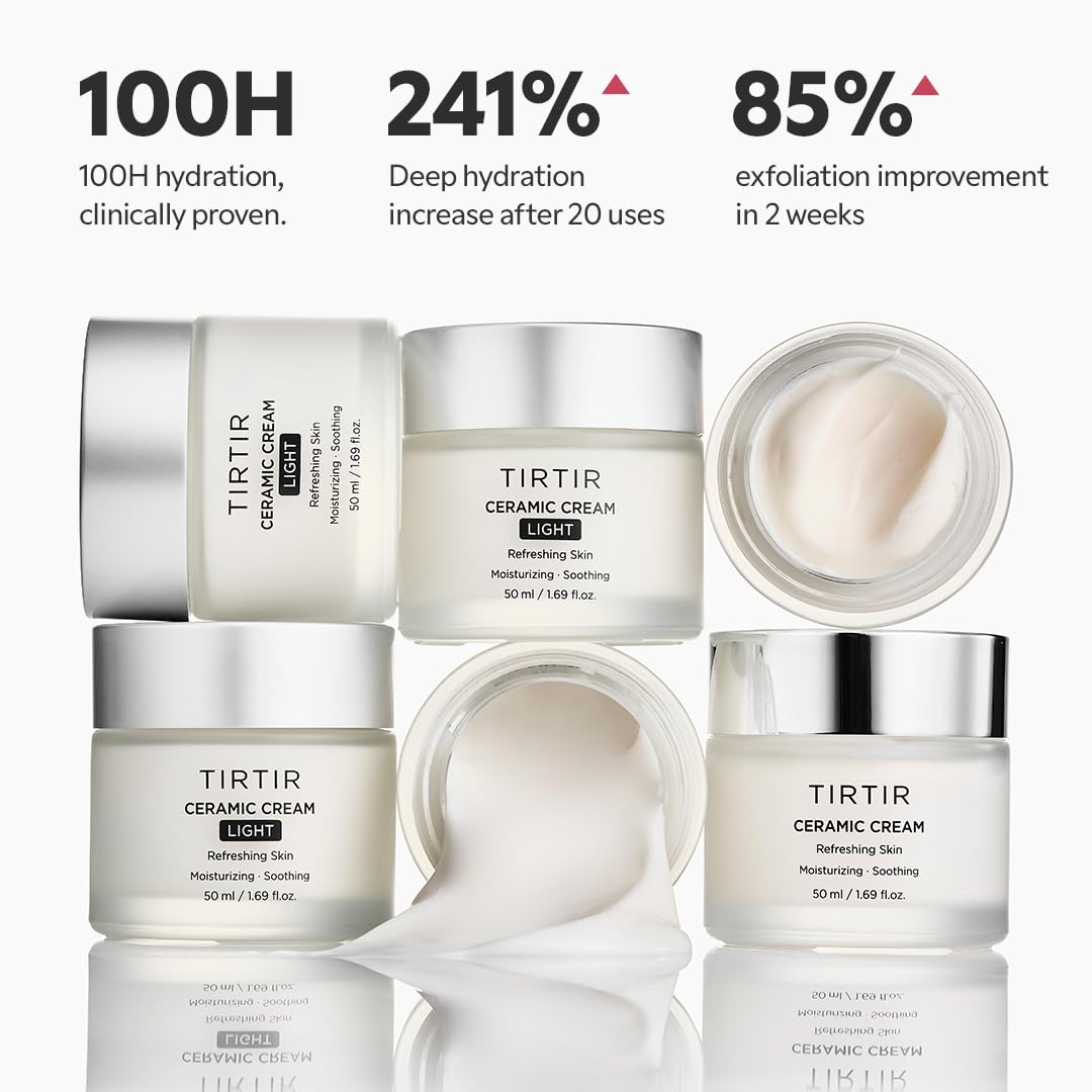 TIRTIR Ceramic Cream Refreshing Skin 50 ml - Crema Hidratante Facial coreana con Manteca de Karité, Acido Poliglutámico y Extractos naturales - Crema facial para piel seca o sensible - Skincare Coreano sin fragancia