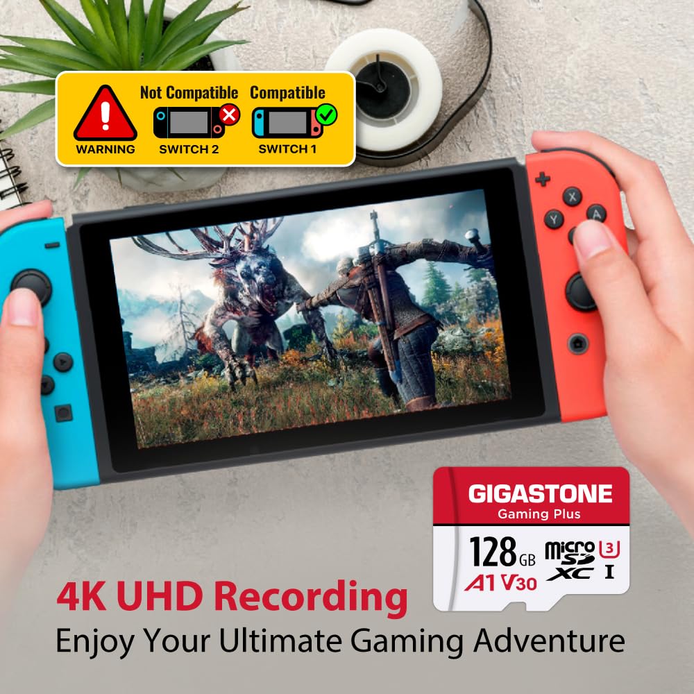 Gigastone 128GB Tarjeta de Memoria Micro SD, Gaming Plus, Compatible con Nintendo Switch, Alta velocidad 100MB/s, Grabación de video 4K, Micro SDXC UHS-I A1 Clase 10
