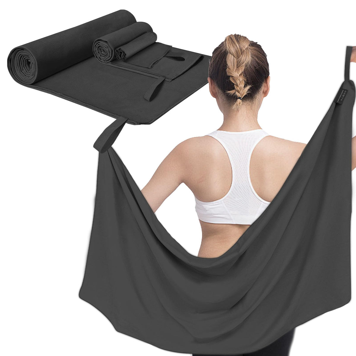 SAN KARA Toallas Deportivas de Microfibra (3 PCS) - Toallas Microfibra Secado Rápido, Ligeras para Viaje, Playa, Natación, Yoga y Gimnasio - Negro