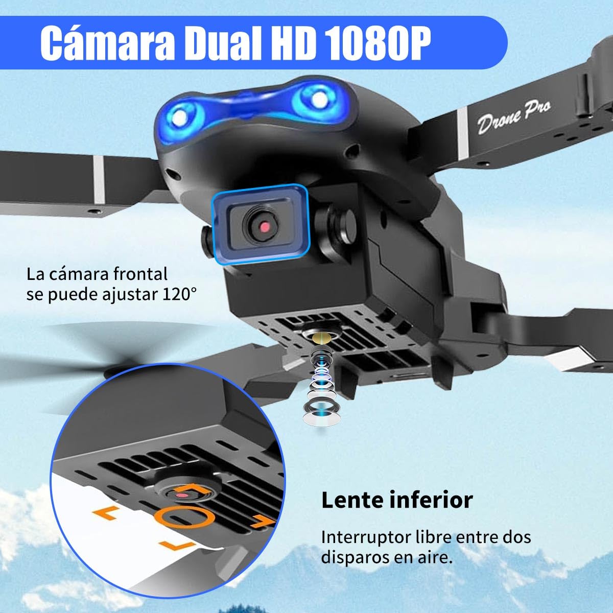Mini Drone con Cámara, 4K Dual Hd Drone Control Remoto Posibilidad de Giro de 360°, Drones Antisísmicos Rastrear El Vuelo de 100 Metros, Dron con Camara para Adolescentes Principiantes Regalo