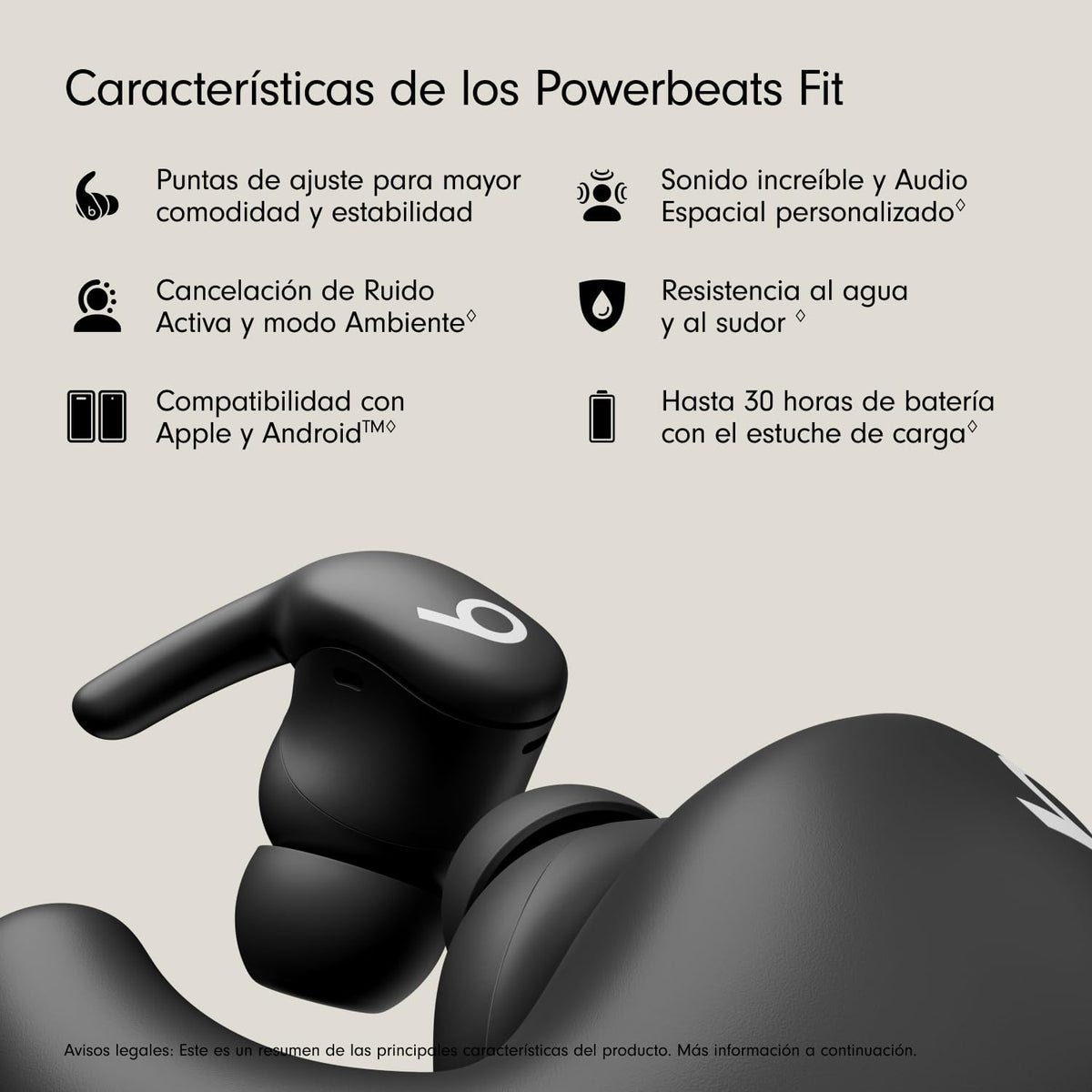 Beats - Powerbeats Fit - Audífonos inalámbricos para Entrenamiento con cancelación de Ruido, IPX4, hasta 30 Horas de batería con el Estuche de Carga, compatibles con Apple y Android - Negro Azabache