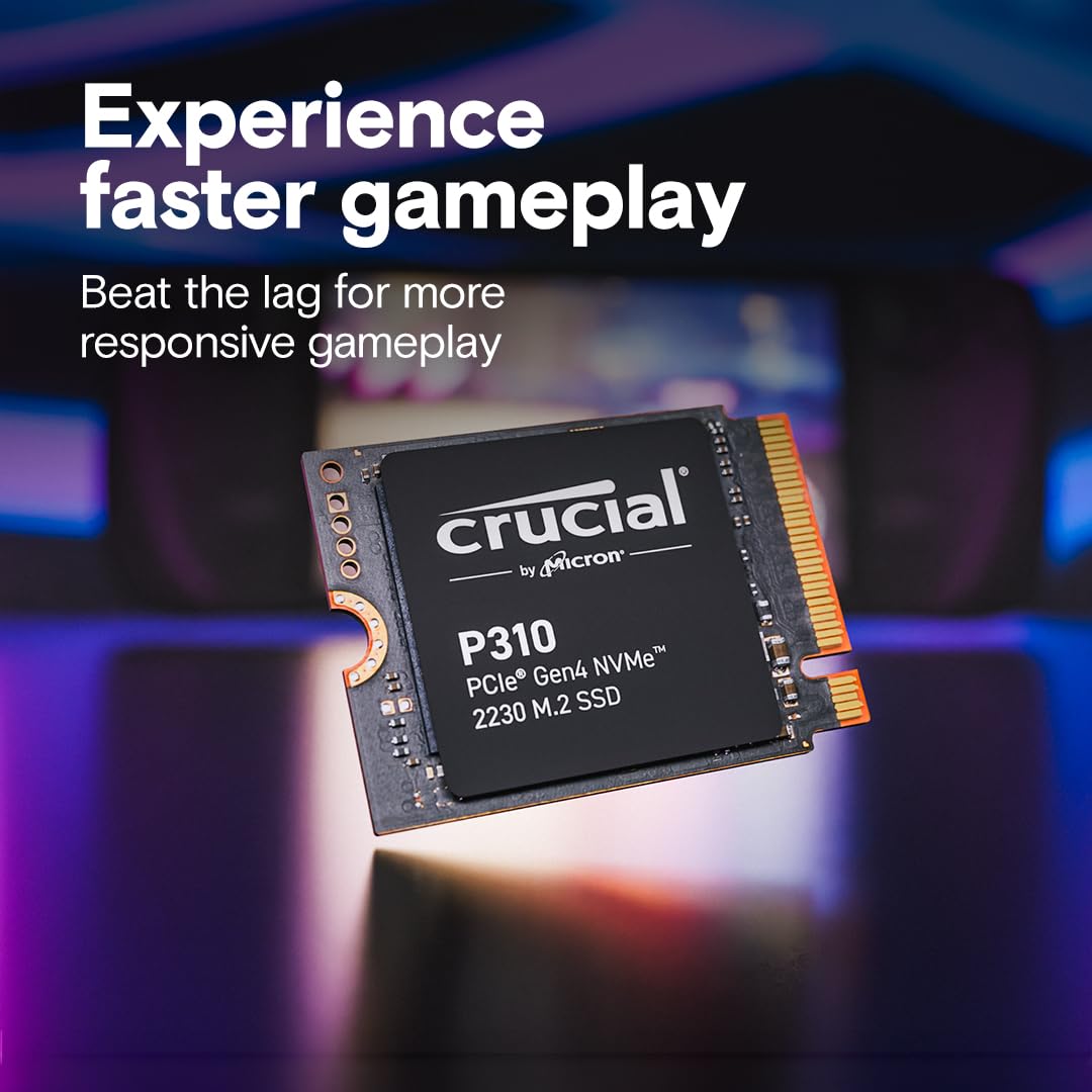 Crucial P310 SSD M.2 2230 NVMe PCIe Gen4 SSD Interno, hasta 7.100 MB/s, Compatible con Steam Deck, ASUS ROG Ally, MSI Claw y Microsoft Surface, Unidad de Estado sólido CT1000P310SSD2