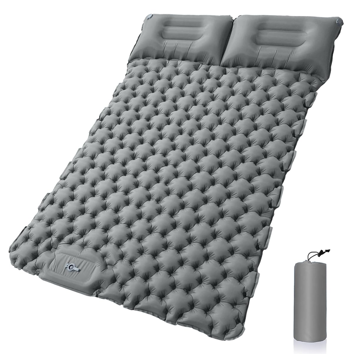 E T EASYTAO Colchoneta Camping Doble Autohinchable con Almohadas (Gris)