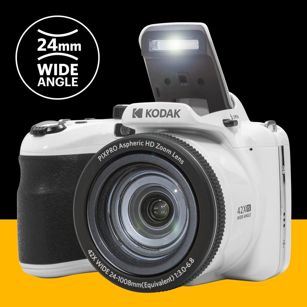 Kodak PIXPRO AZ425-WH 20MP Digital Camera 42X Optical Zoom 24mm Wide Angle Lens 1080P Full HD Video Optical Image Stabilization Li-Ion Battery 3" LCD Vlogging Camera (White)