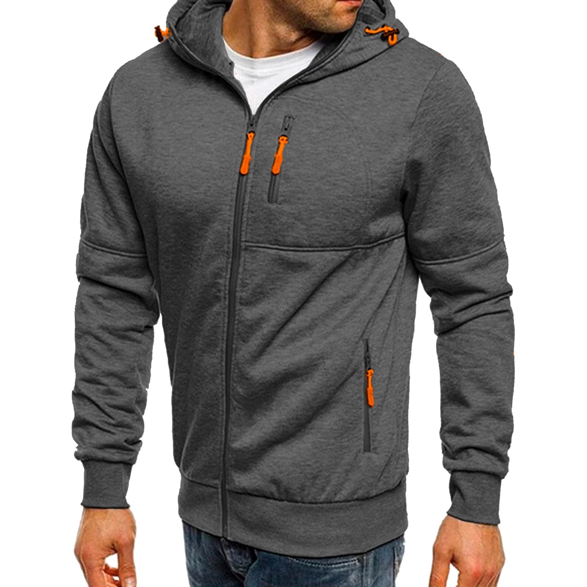 SHVE SHENDY VENDY Sudadera con Capucha para Hombre Casual con Bolsillos Cierre Sudadera Hoodie para Deporte Gris Oxford Extra Grande