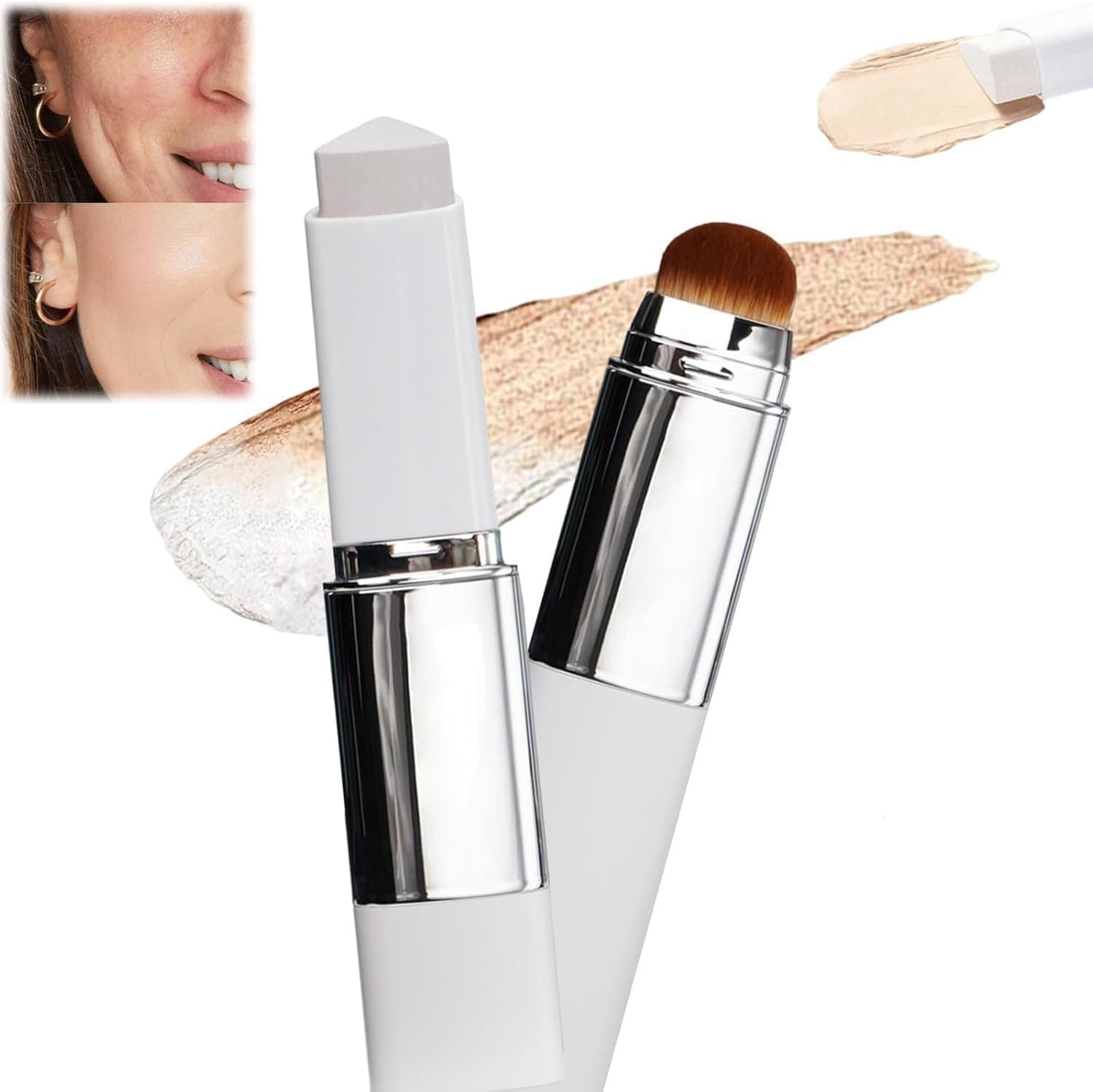 2-in-1 Foundation Stick Full Coverage,Cover Cream Stick V White Korean Foundation sticks with Volufiline,con Cepillo Desmontable,Base de Maquillaje de Cobertura Completa a Media (light)