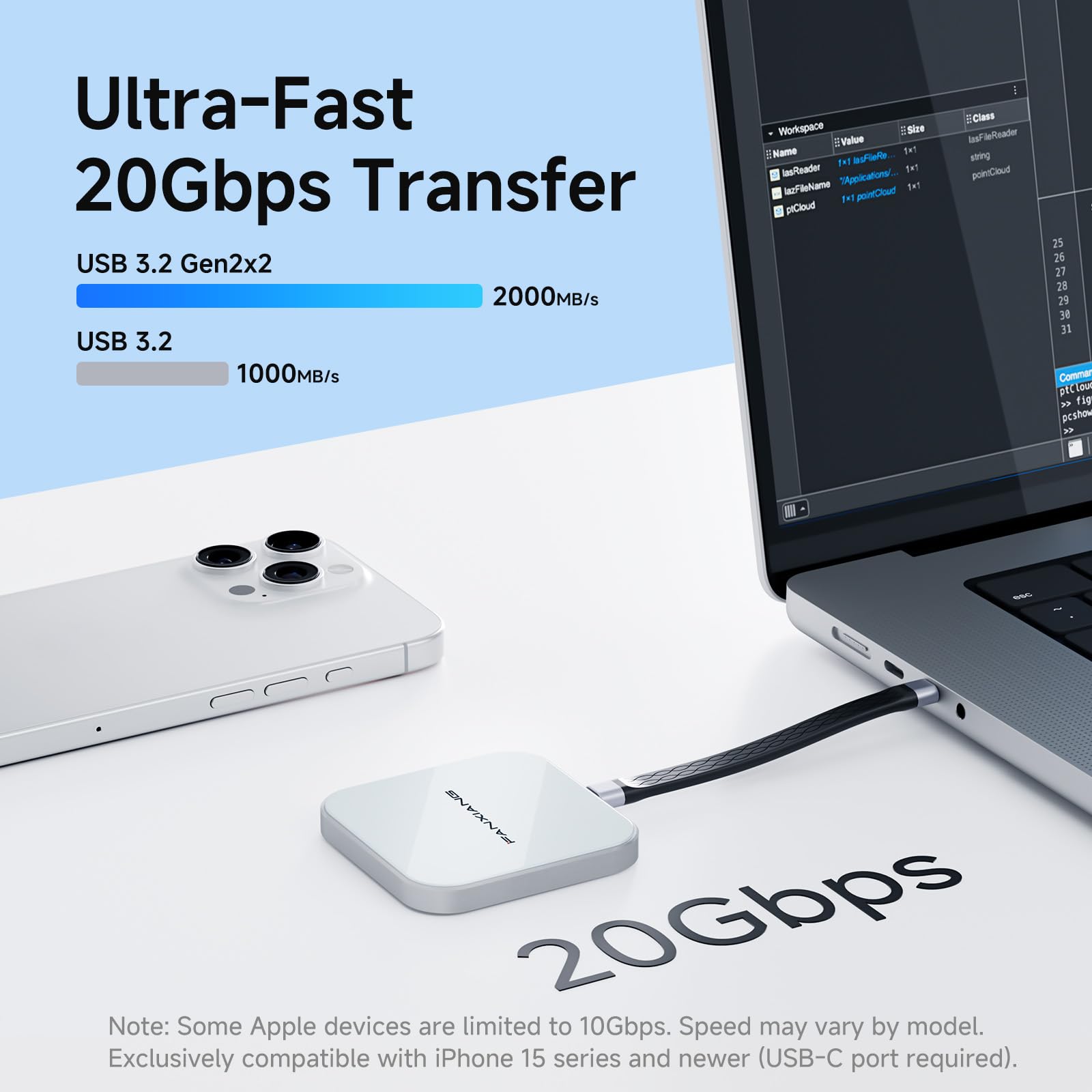 fanxiang SSD Externo Magnético 500GB, 2000MB/s, SSD Portátil USB 3.2 Gen 2x2, Unidad Ultrafina, Grabación y Almacenamiento 4K ProRes para iPhone 15/16/17, Android, PC y Mac, PS2005