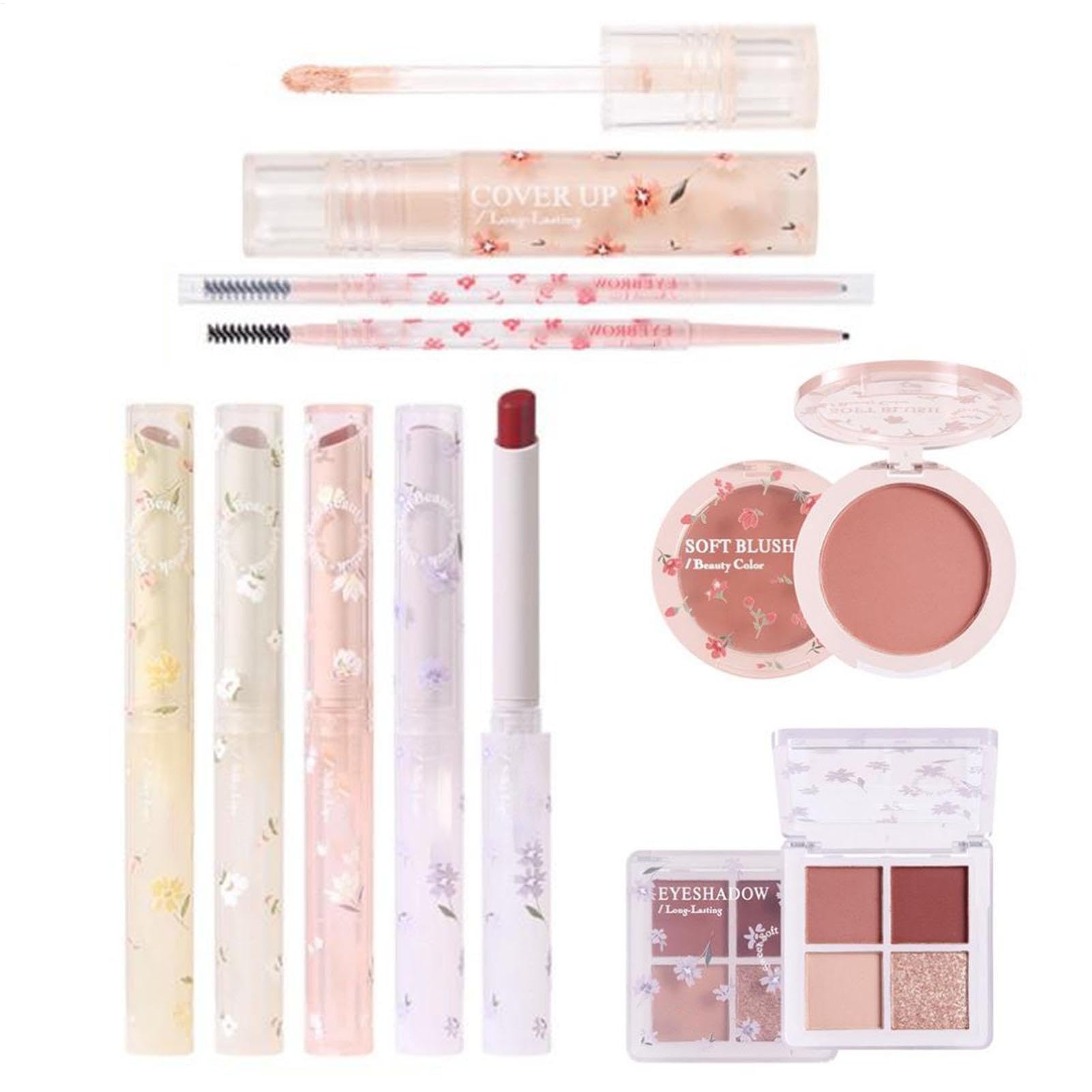 Juego De Paletas De Maquillaje Coreanas, 8 Piezas Kit Para Niñas Principiantes, Cosmético Corrector, Lápiz De Cejas, 4 Labiales Aterciopelados, Sombras De Ojos, Rubor,