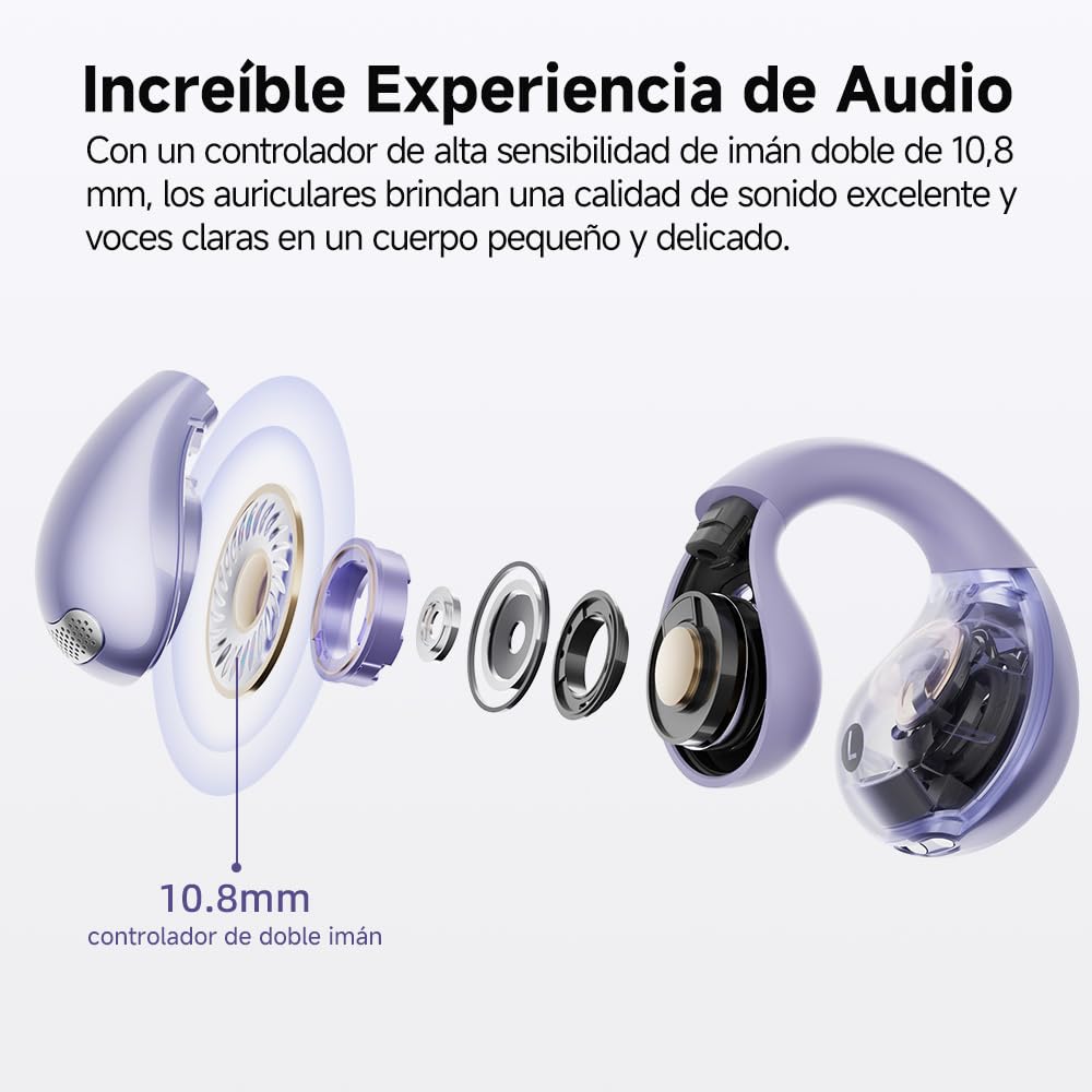 QCY Crossky C30 Audífonos de Oído Abierto, Bluetooth 5.4 Audífonos Inalámbricos Deportivos, Conexión Multipunto, Ajuste Seguro, Auriculares con Clip y 4 micrófono ENC para Entrenamientos/Correr