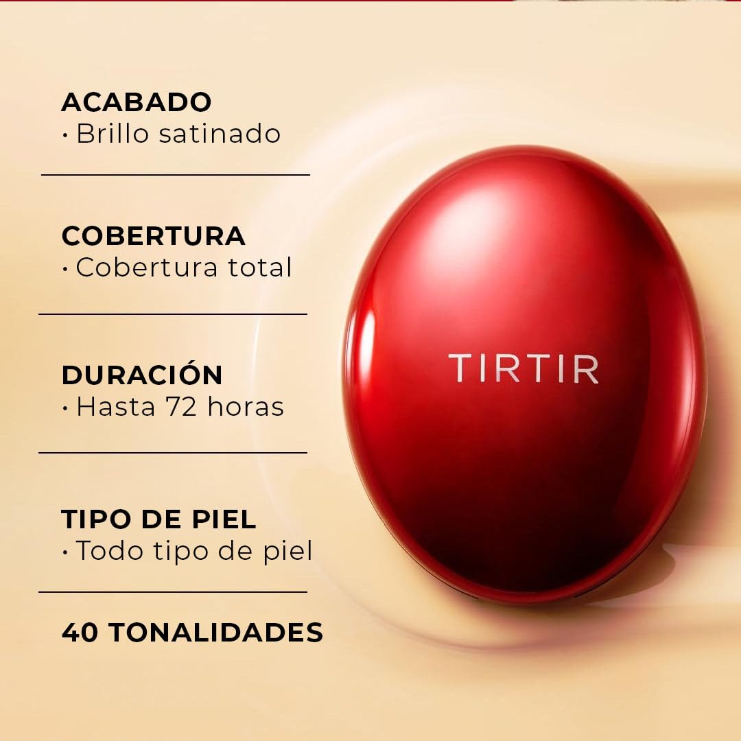 TIRTIR - Mask Fit Red Cushion (MINI) 29N NATURAL BEIGE 4.5 g. - base de maquillaje de alta cobertura, Acabado Satinado, Larga Duración hasta 72H, Ligera y Transpirable