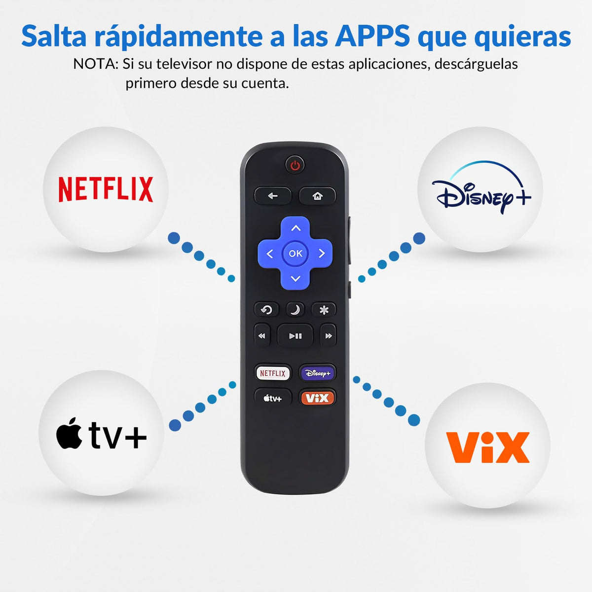 DOMOKO Control Remoto Compatible con Roku TV TCL Hisense ONN Hitachi Element Westinghouse Philips JVC TVs con Cuatro Teclas de Acceso Rápido