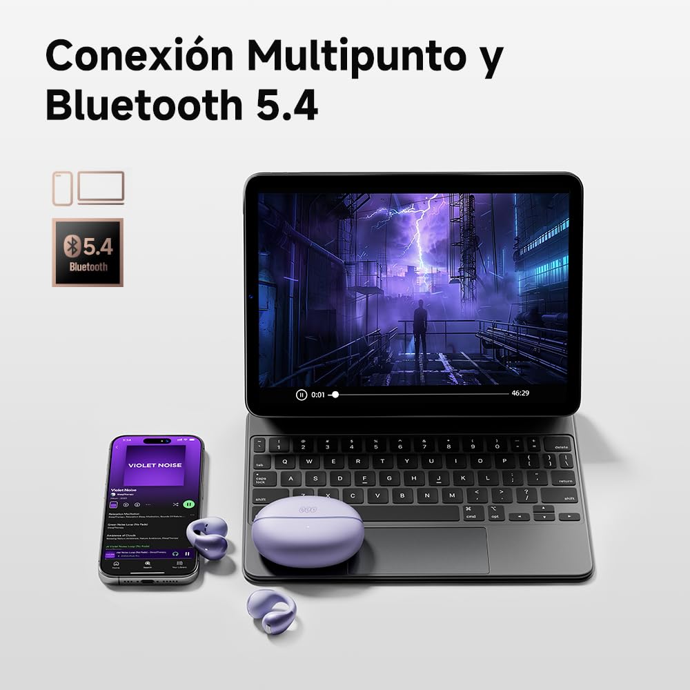 QCY Crossky C30 Audífonos de Oído Abierto, Bluetooth 5.4 Audífonos Inalámbricos Deportivos, Conexión Multipunto, Ajuste Seguro, Auriculares con Clip y 4 micrófono ENC para Entrenamientos/Correr