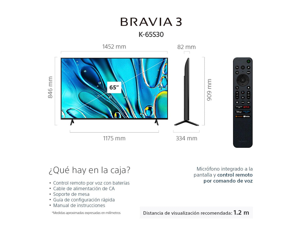 Sony BRAVIA 3 Pantalla 65” 4K HDR Google TV Serie S30