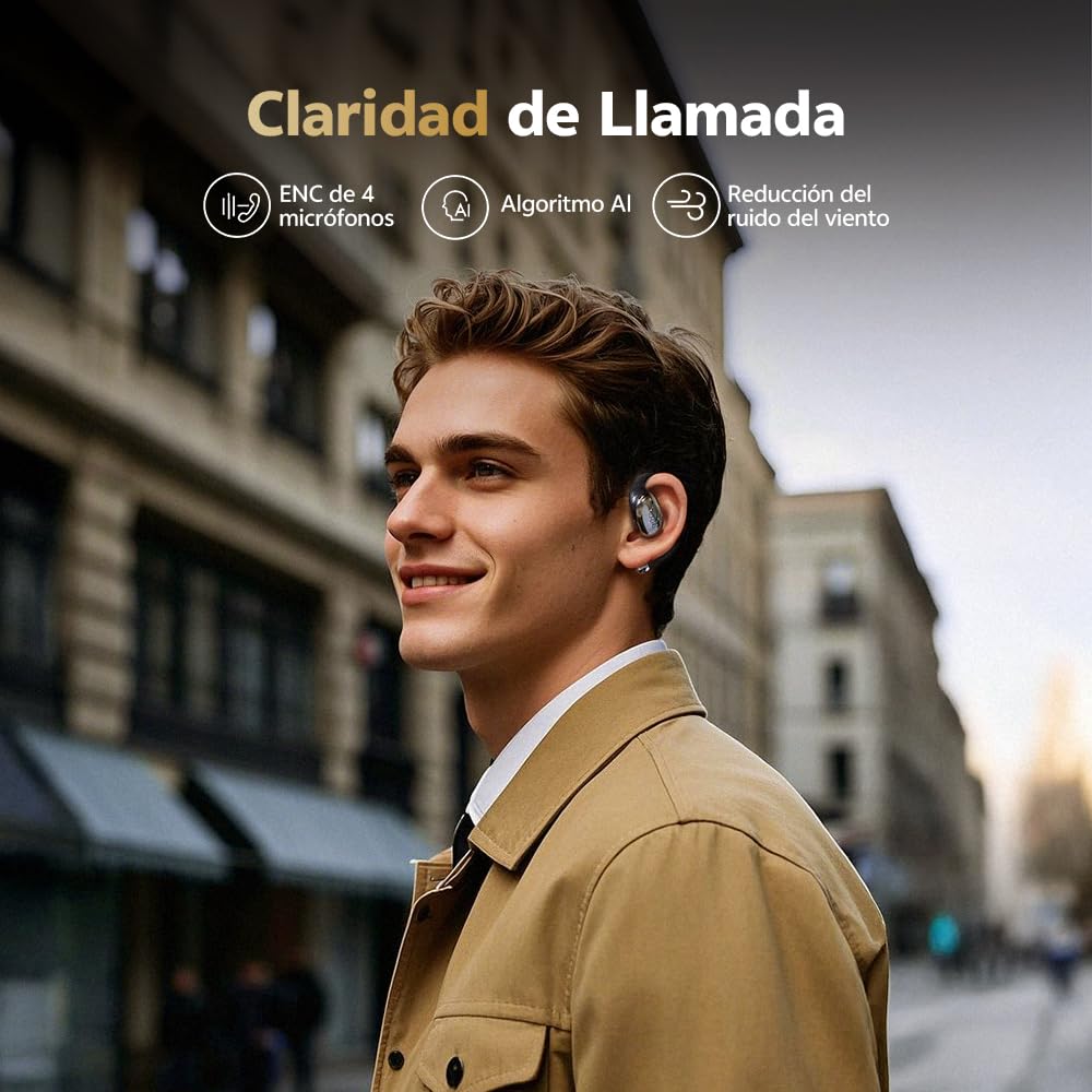 QCY Crossky R70 Auriculares Inalámbricos, Audífonos Oído Abierto con 52 Horas de Reproducción, Hi-Res Audio y LDAC, Bluetooth 6.0, Carga Inalámbrica y Conexión Multipunto, Resistente al Agua lPX5