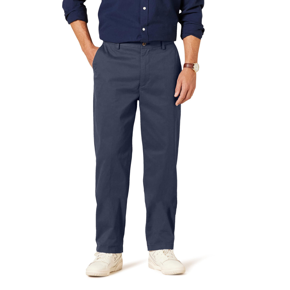 Amazon Essentials - Pantalones chinos para hombre con corte clásico, resistentes a las arrugas, sin pinzas, color azul marino, 34 de ancho x 32 de largo