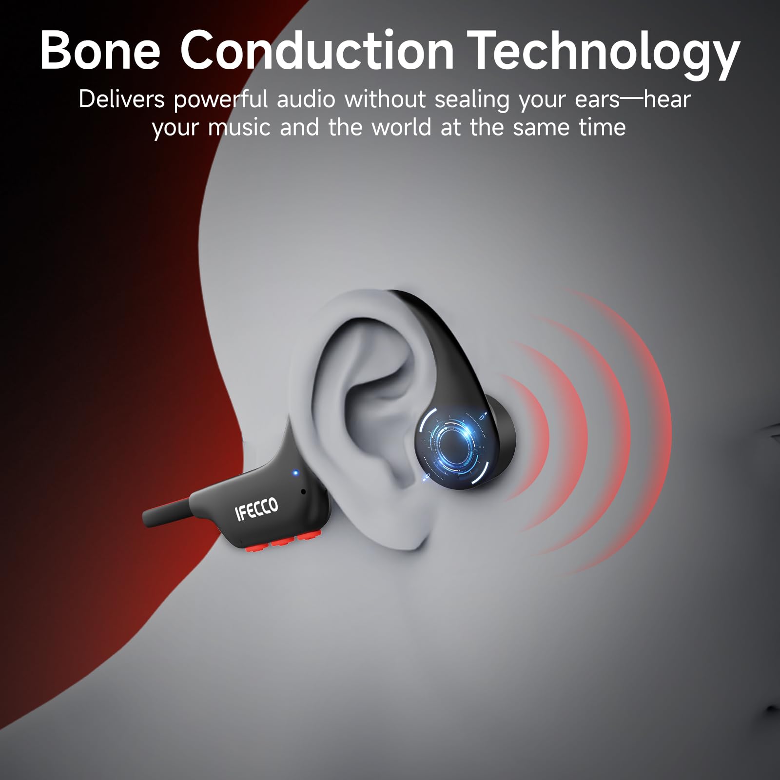 IFECCO Audífonos Conducción Ósea Natación - IP68 Agua Audífonos para Nadar Bluetooth 6.0,Oído Abierto con Reproductor MP3 de 8GB Auriculares para Natación Carreras y Ciclismo