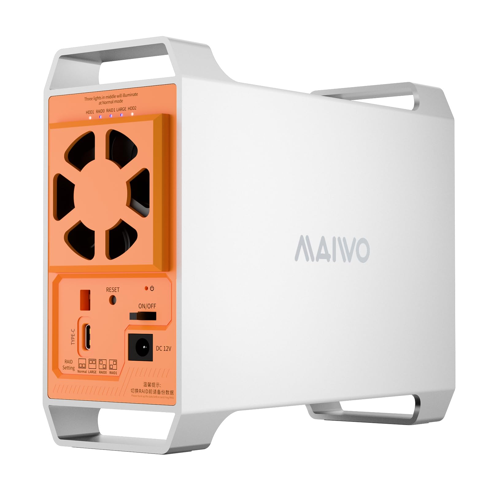 MAIWO - Carcasa RAID SATA de doble bahía para HDD/SSD de 2.5" y 3.5", 5 Gbps, configuraciones 1/0/JBOD/NORMAL + ventilador inteligente controlado por temperatura