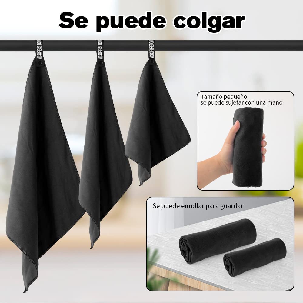 LÍMITE-MX 3 Toallas Deportivas de Microfibra,Toalla Microfibra Secado Rápido,Toallas de Viaje Portátiles Absorbentes y de Secado Rápido,Toalla Deportiva para Playa,Natación,Yoga,Gimnasio,Camping,Negro