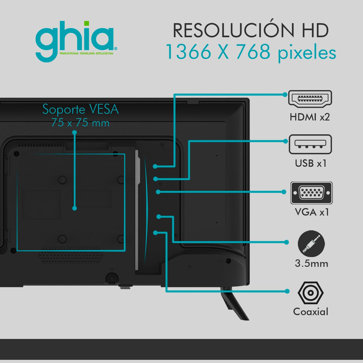 GHIA Televisión Pantalla 32 Pulgadas Básica HD G32BHD22